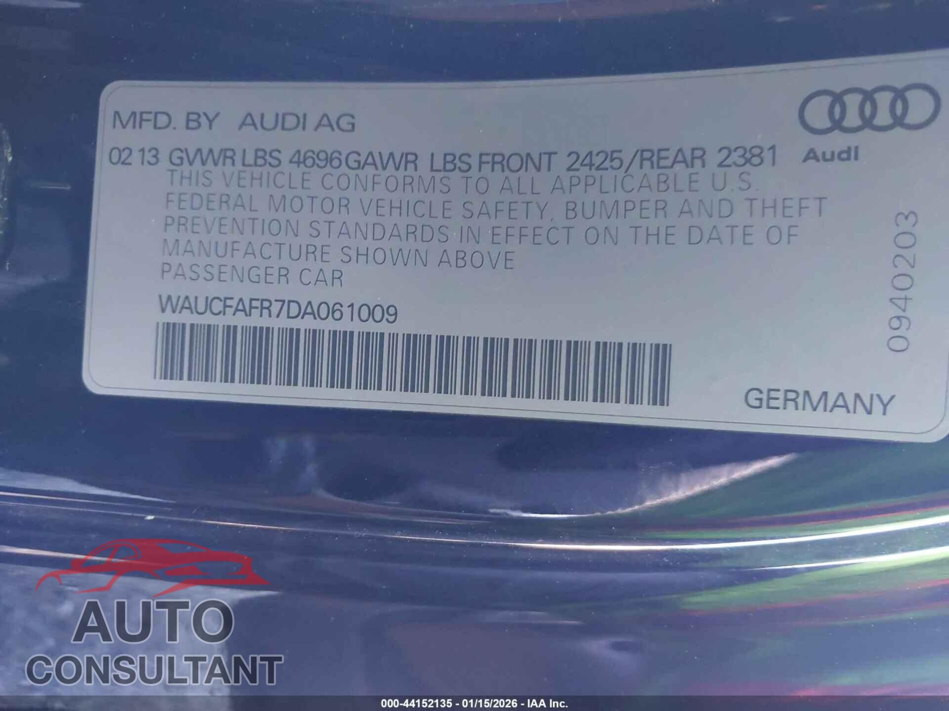 AUDI A5 2013 - WAUCFAFR7DA061009