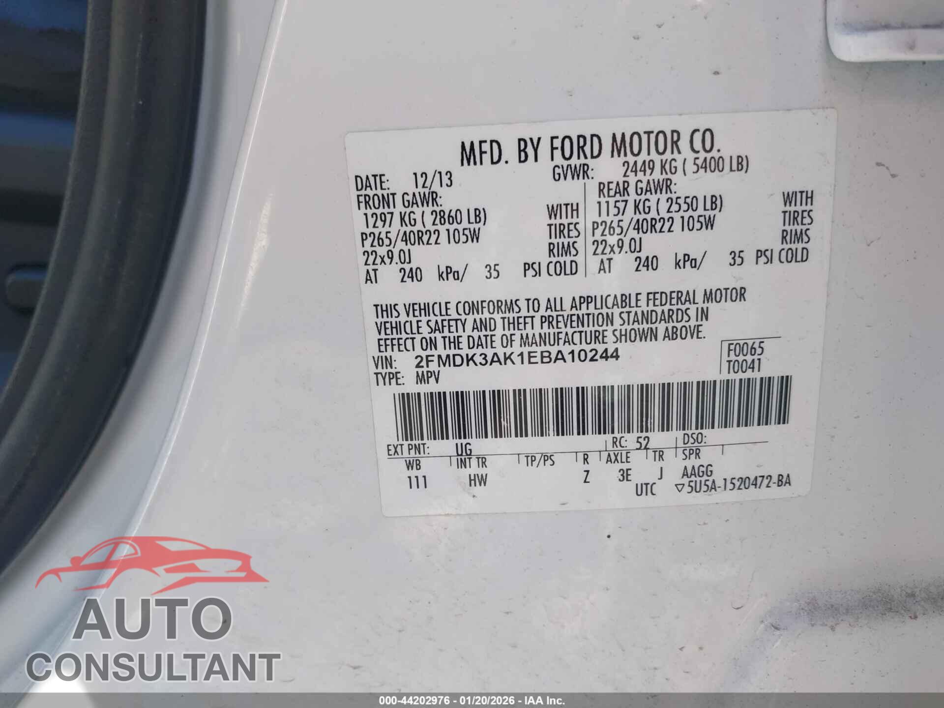 FORD EDGE 2014 - 2FMDK3AK1EBA10244