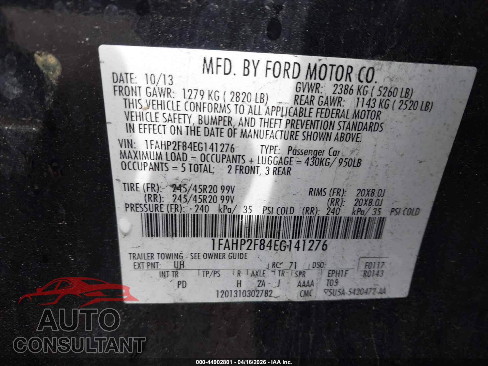 FORD TAURUS 2014 - 1FAHP2F84EG141276