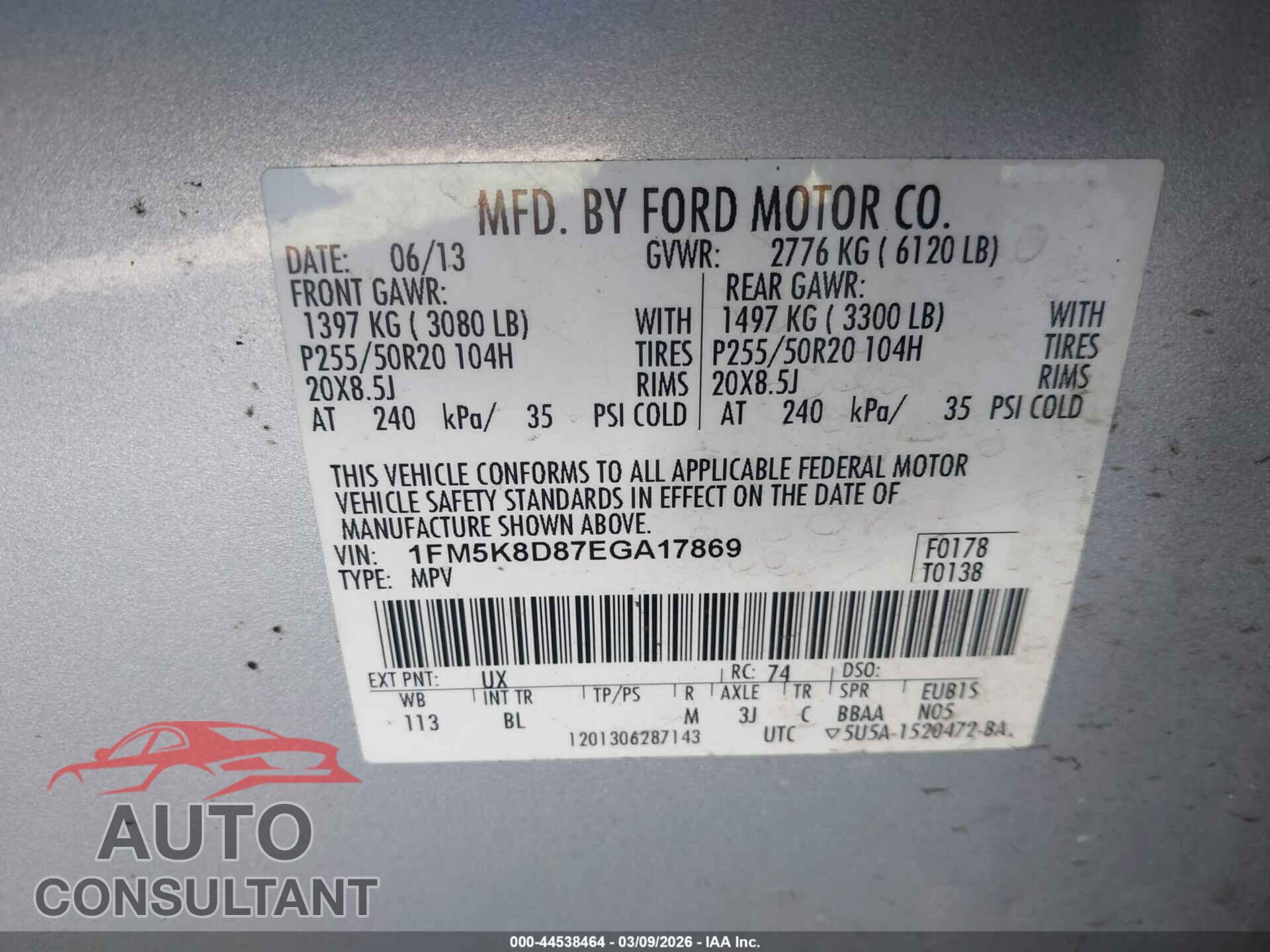 FORD EXPLORER 2014 - 1FM5K8D87EGA17869
