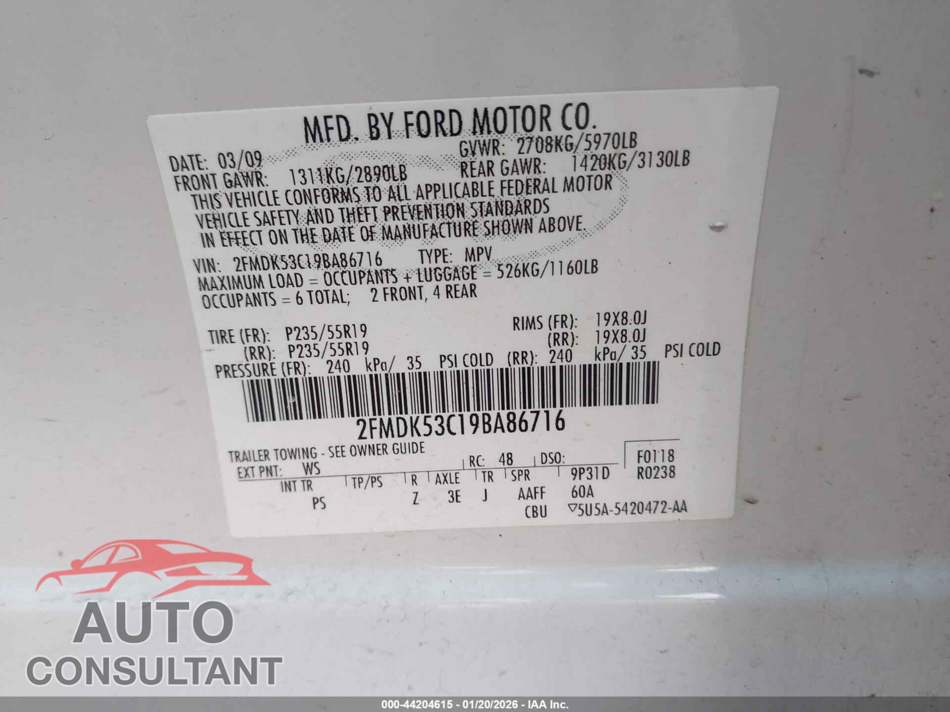 FORD FLEX 2009 - 2FMDK53C19BA86716