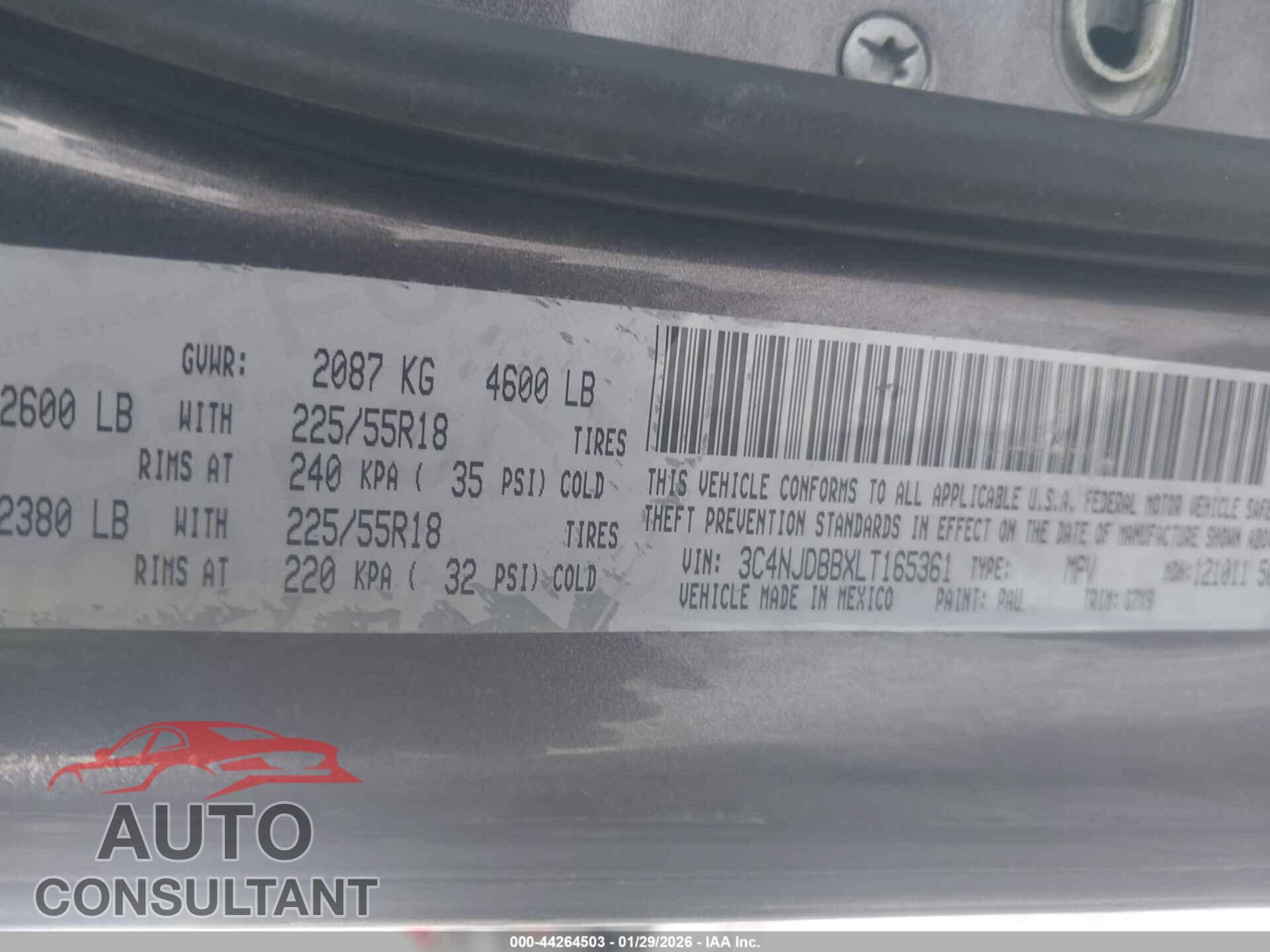 JEEP COMPASS 2020 - 3C4NJDBBXLT165361