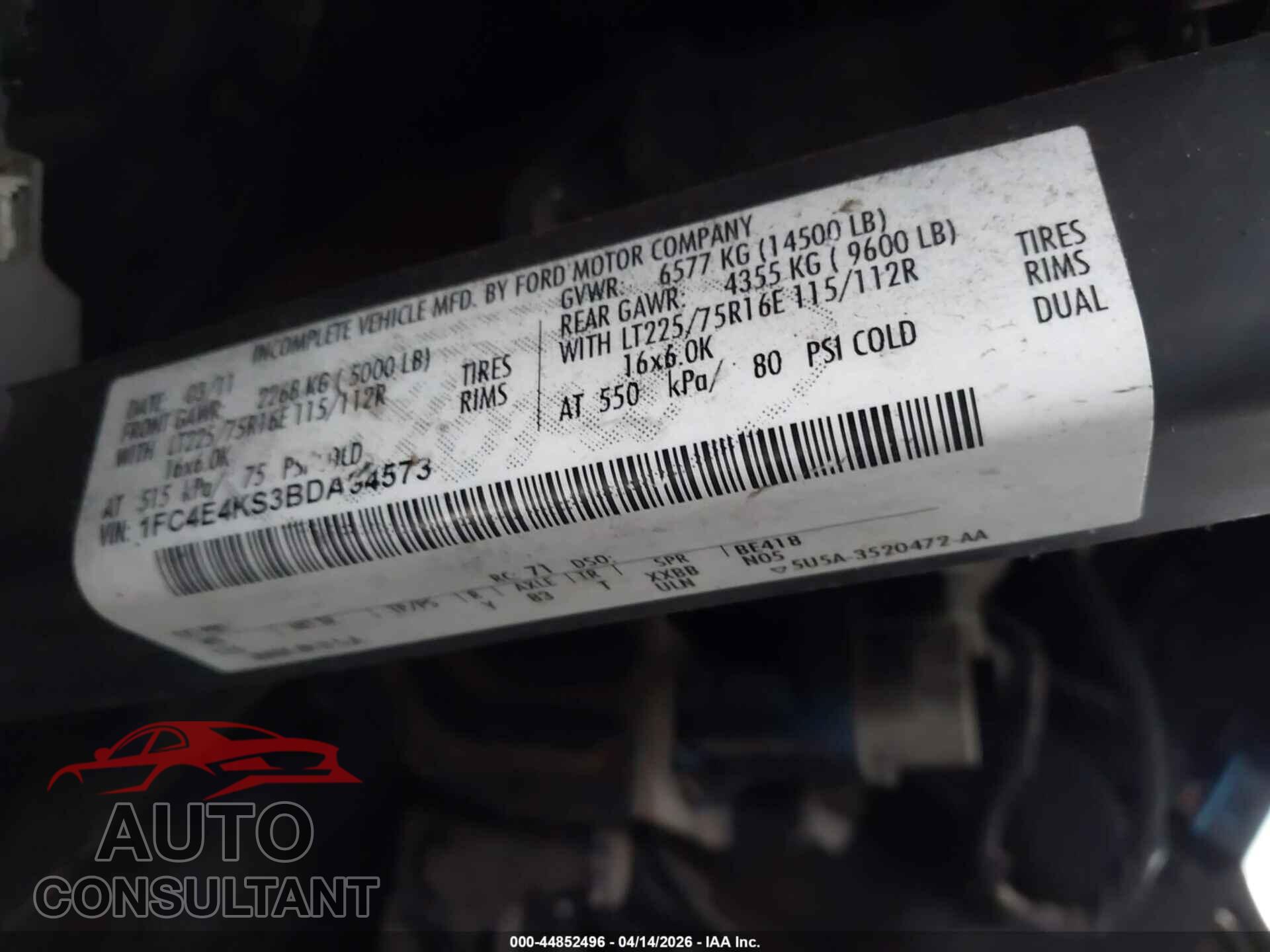 FORD E-450 STRIPPED 2011 - 1FC4E4KS3BDA94573