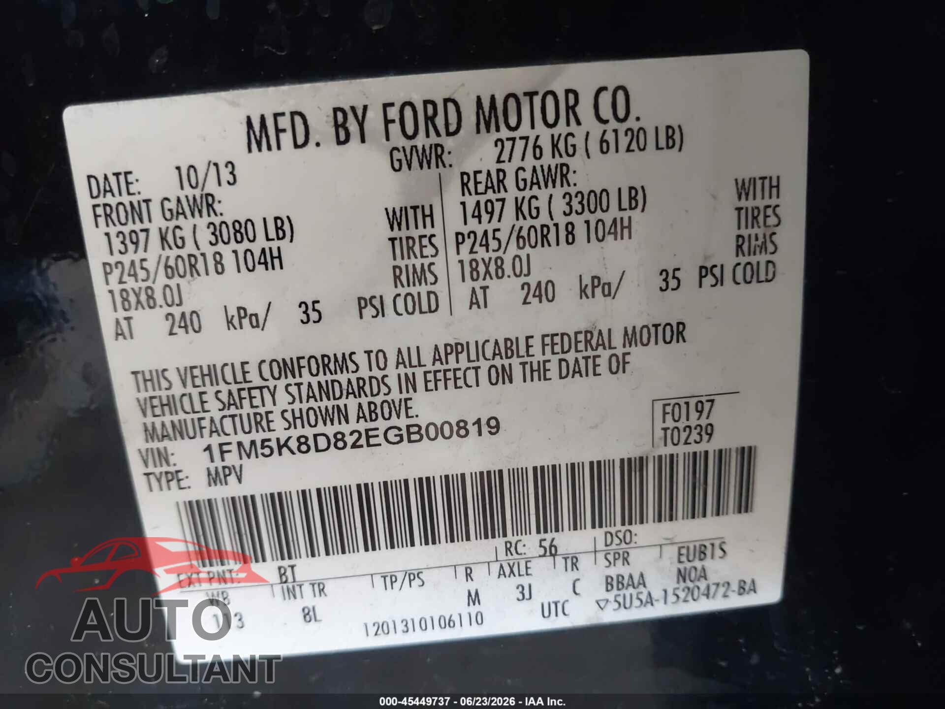 FORD EXPLORER 2014 - 1FM5K8D82EGB00819