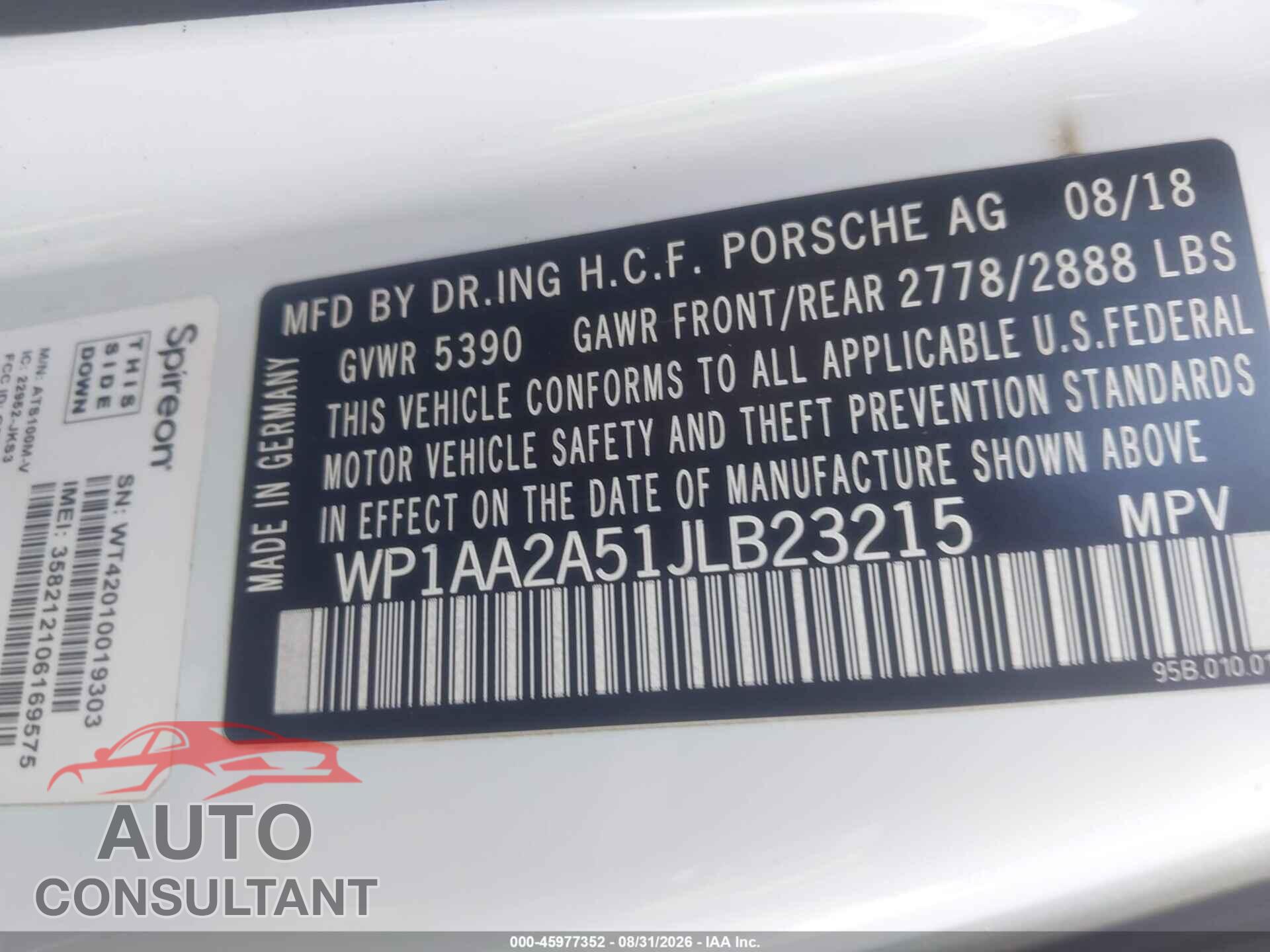 PORSCHE MACAN 2018 - WP1AA2A51JLB23215