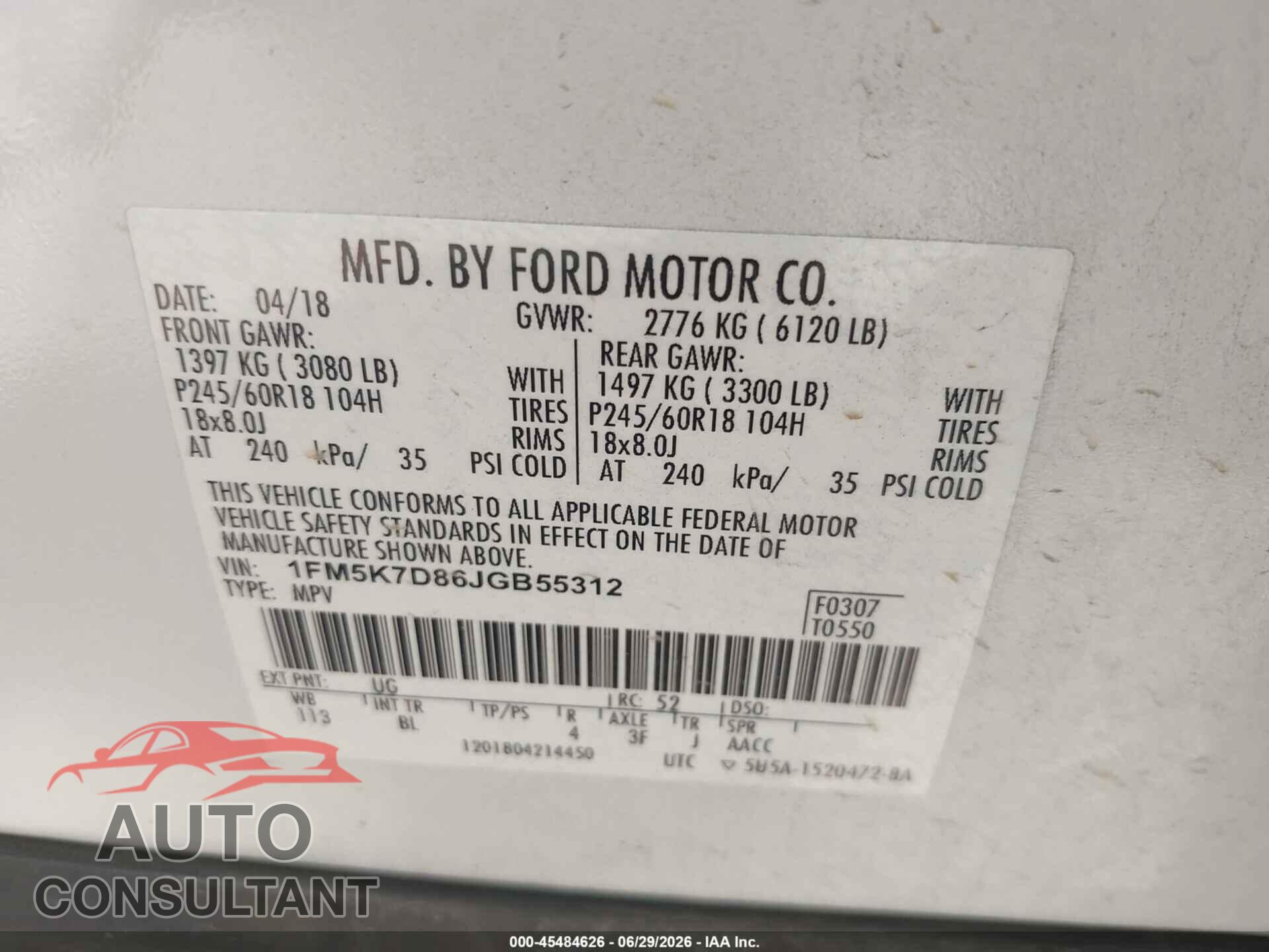 FORD EXPLORER 2018 - 1FM5K7D86JGB55312