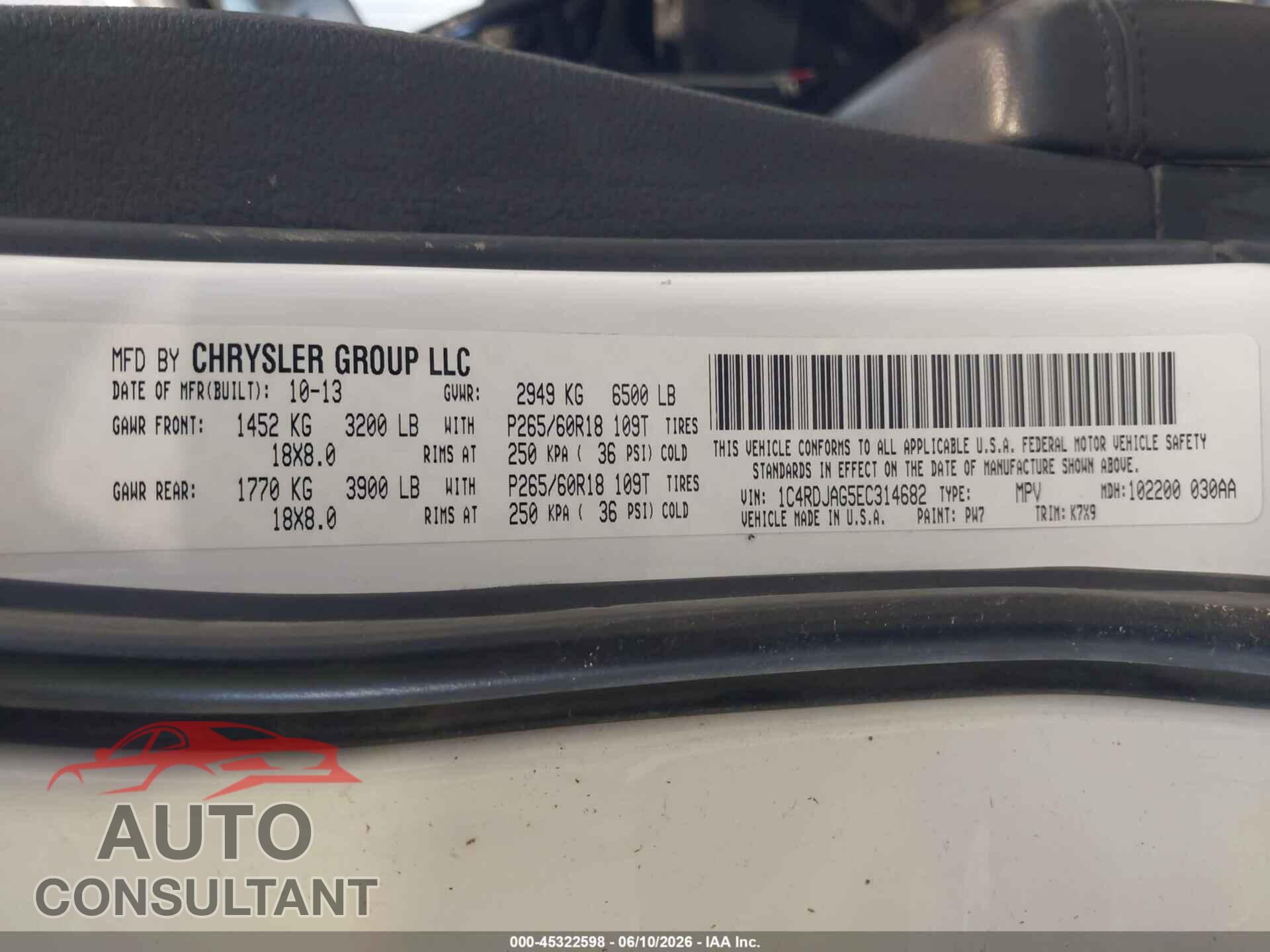 DODGE DURANGO 2014 - 1C4RDJAG5EC314682