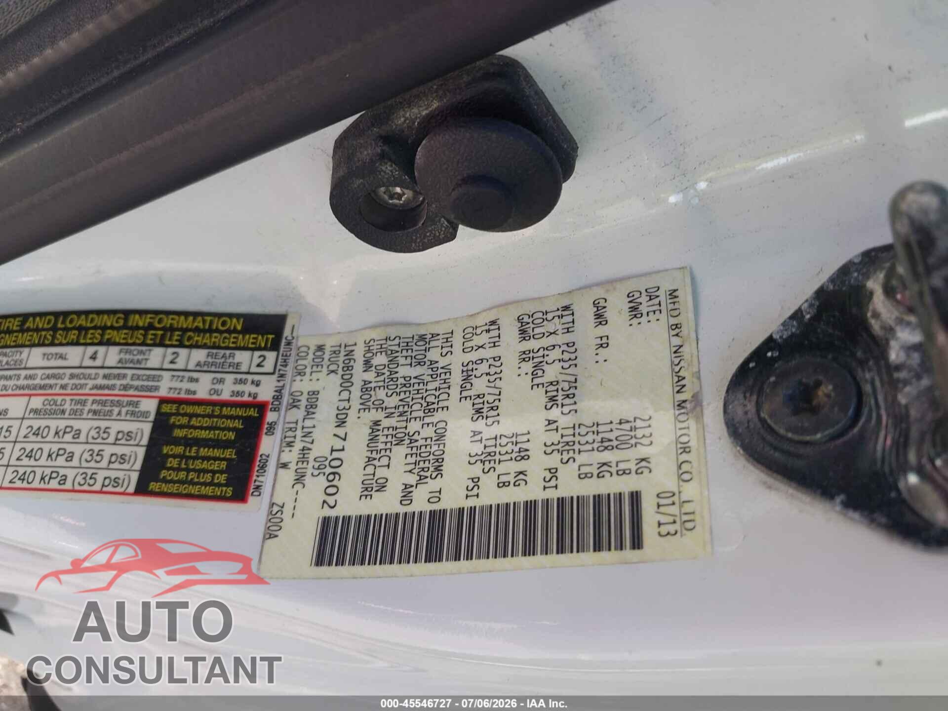 NISSAN FRONTIER 2013 - 1N6BD0CT3DN710602