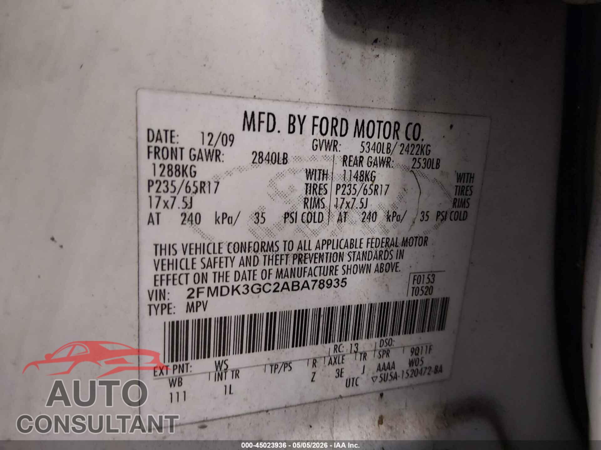 FORD EDGE 2010 - 2FMDK3GC2ABA78935