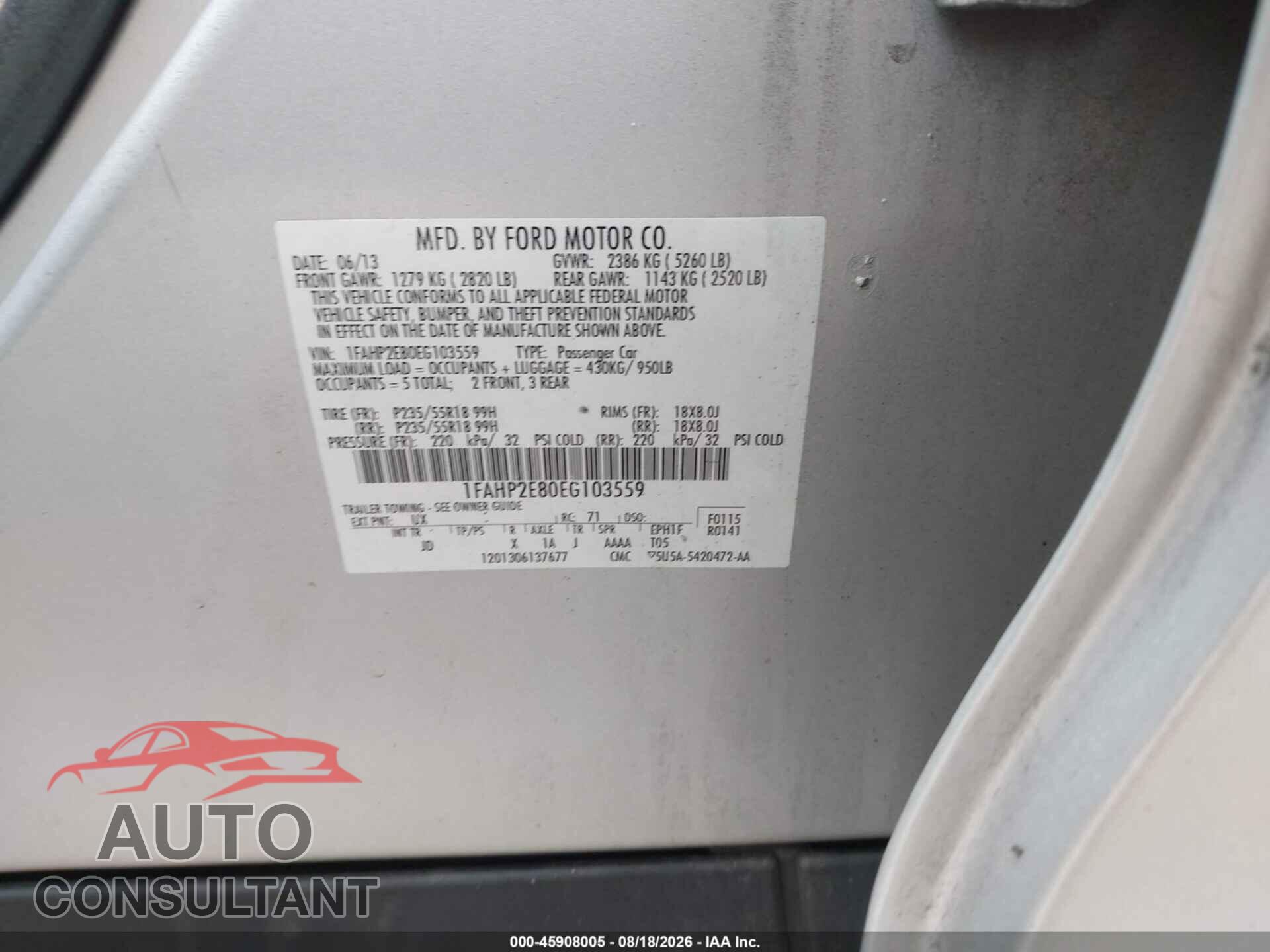 FORD TAURUS 2014 - 1FAHP2E80EG103559