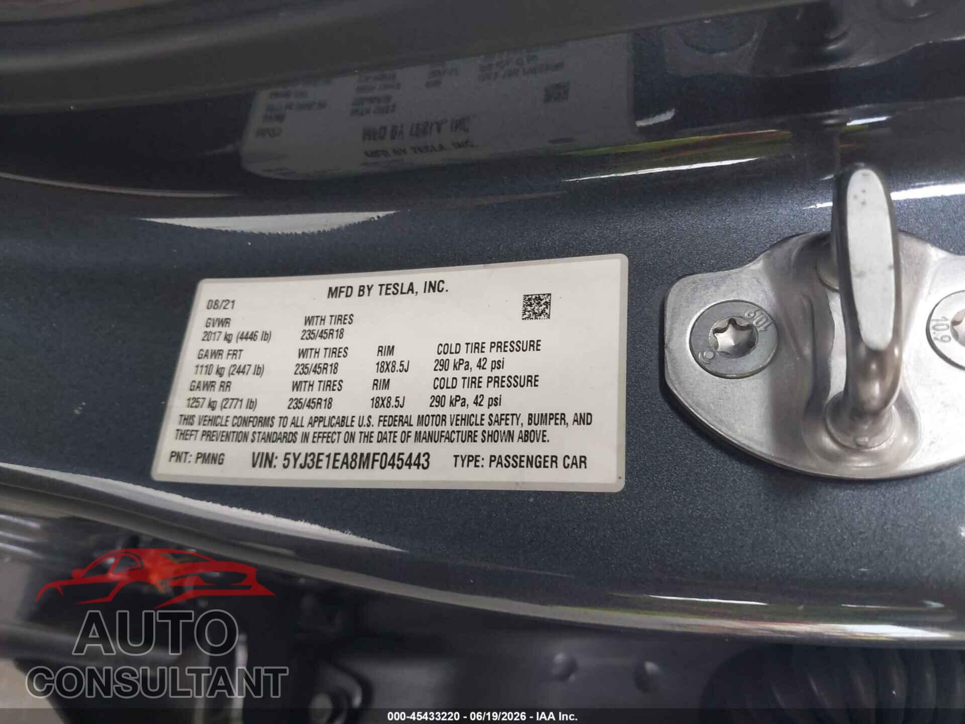 TESLA MODEL 3 2021 - 5YJ3E1EA8MF045443
