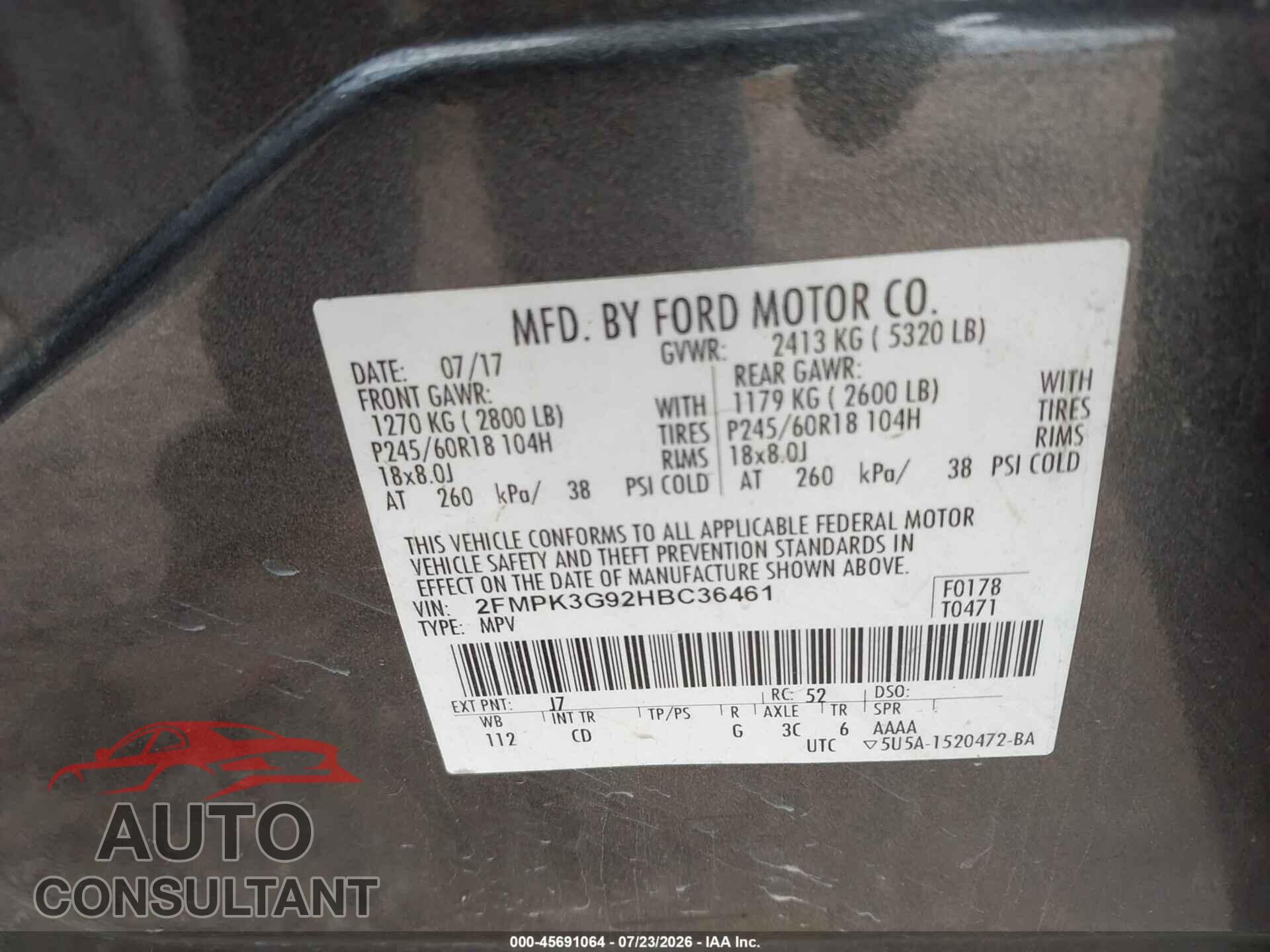 FORD EDGE 2017 - 2FMPK3G92HBC36461