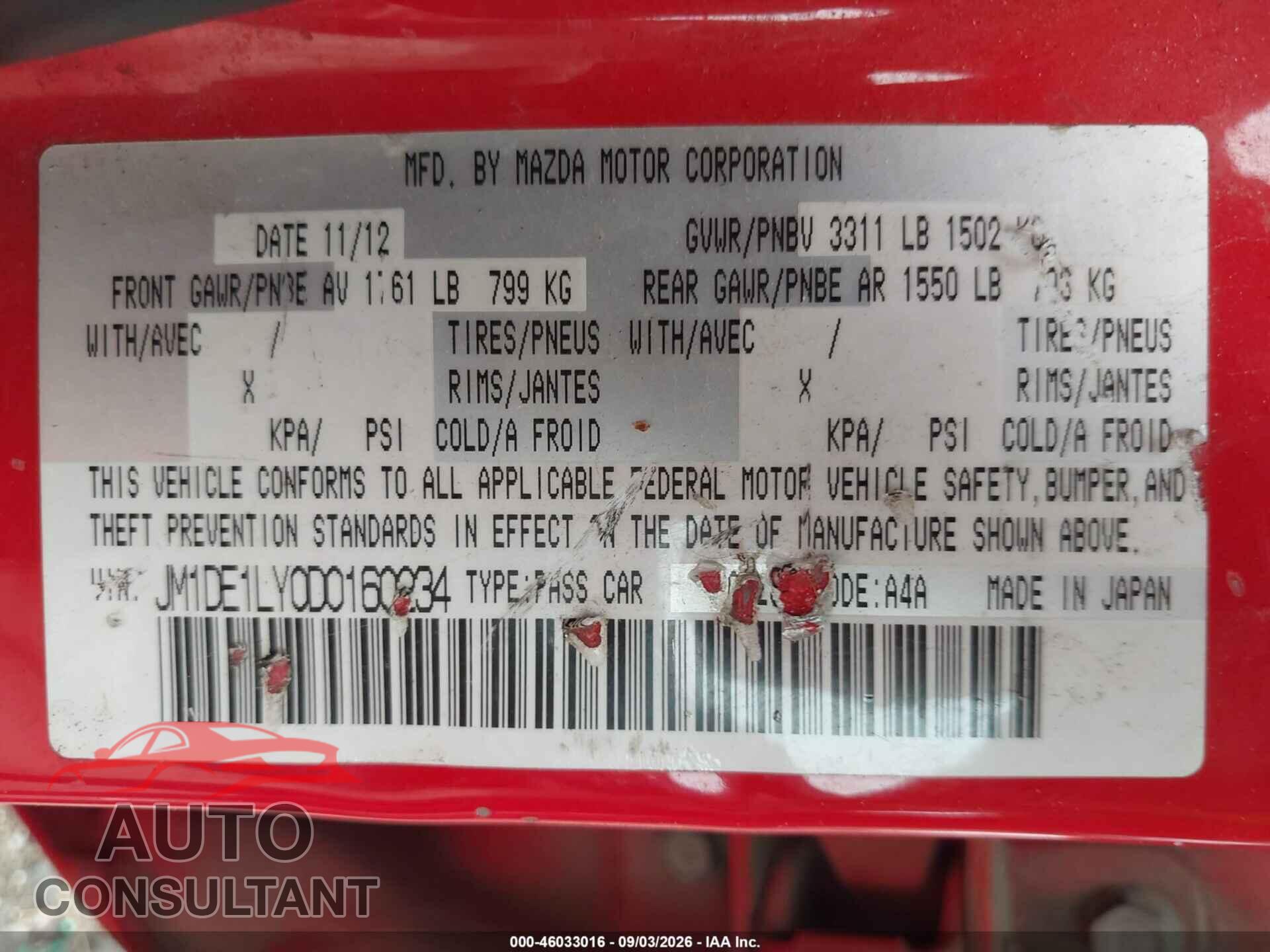 MAZDA MAZDA2 2013 - JM1DE1LY0D0160234