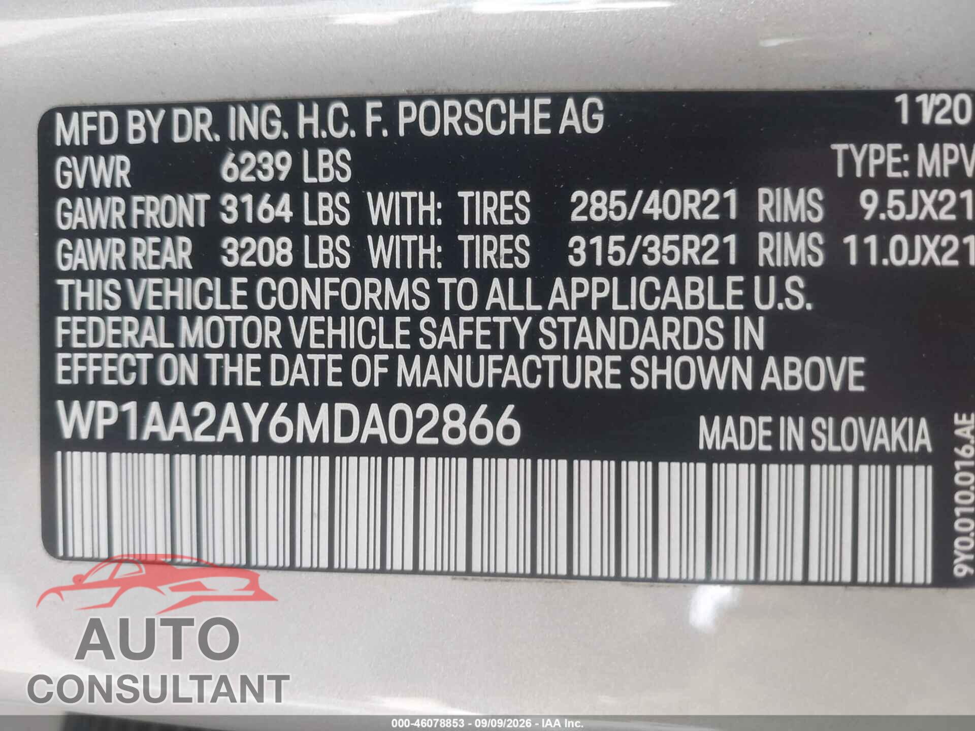 PORSCHE CAYENNE 2021 - WP1AA2AY6MDA02866