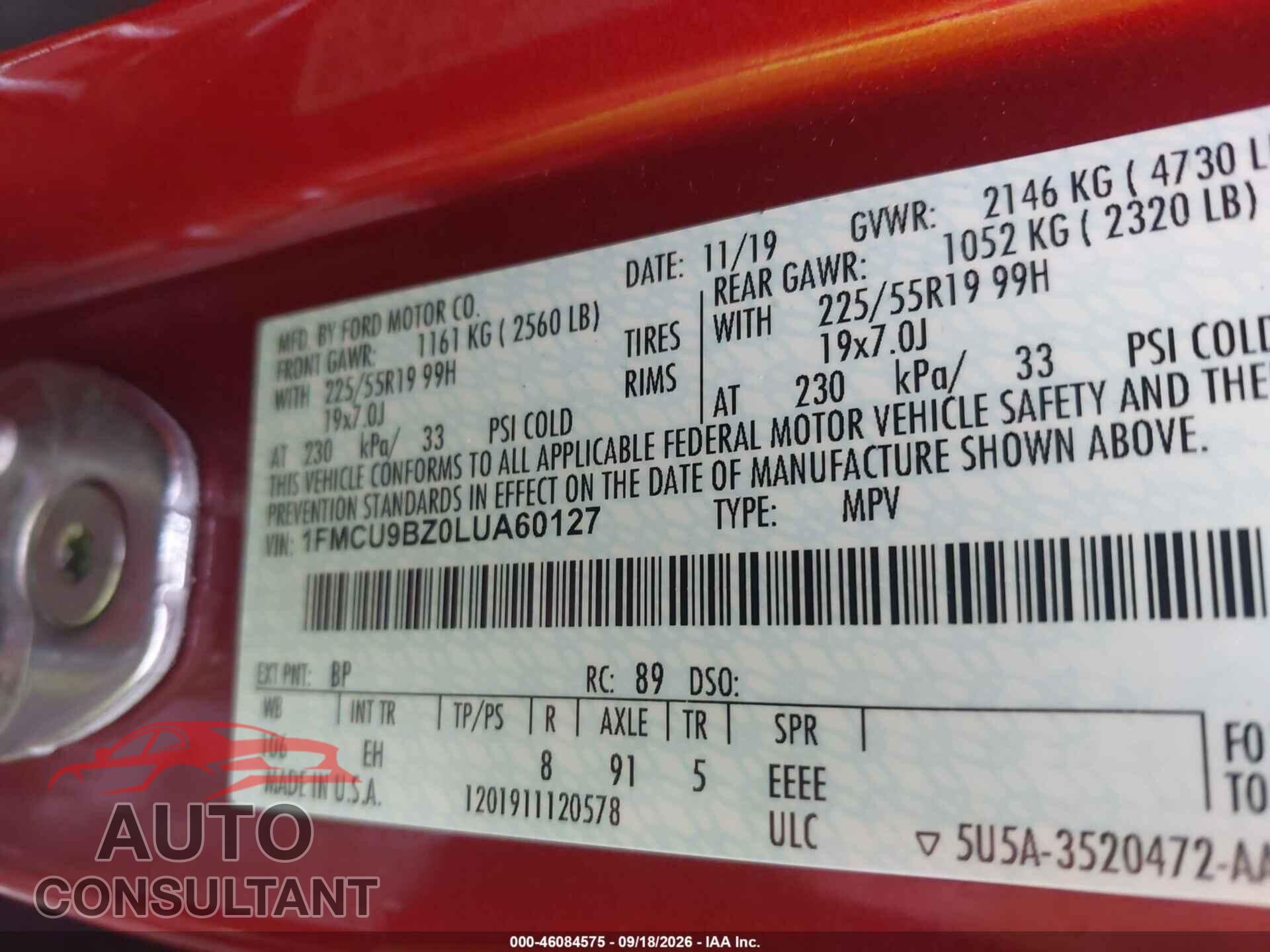 FORD ESCAPE 2020 - 1FMCU9BZ0LUA60127