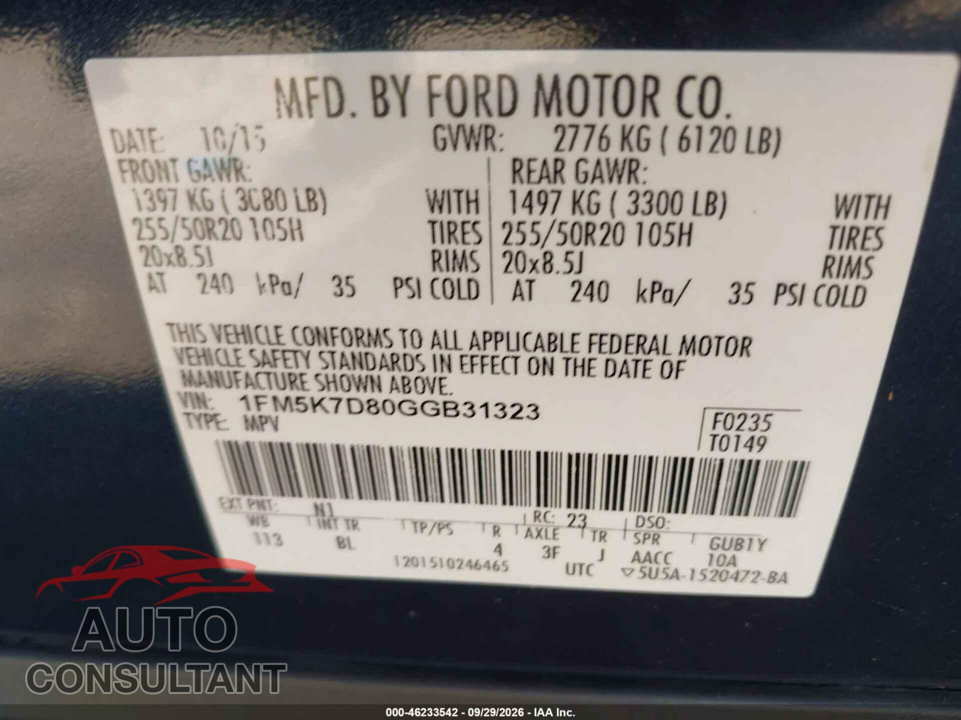 FORD EXPLORER 2016 - 1FM5K7D80GGB31323