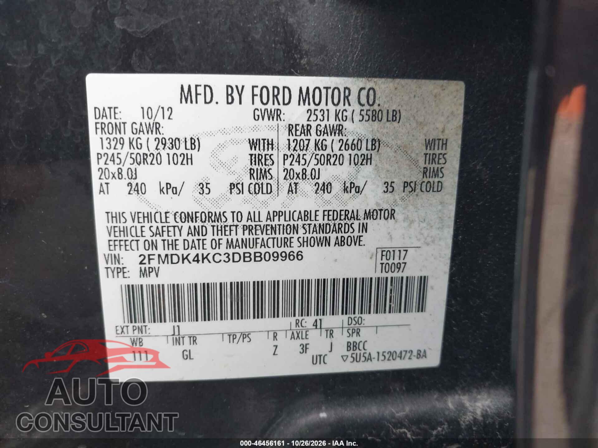 FORD EDGE 2013 - 2FMDK4KC3DBB09966
