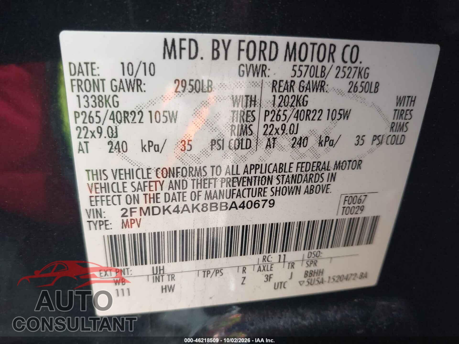FORD EDGE 2011 - 2FMDK4AK8BBA40679