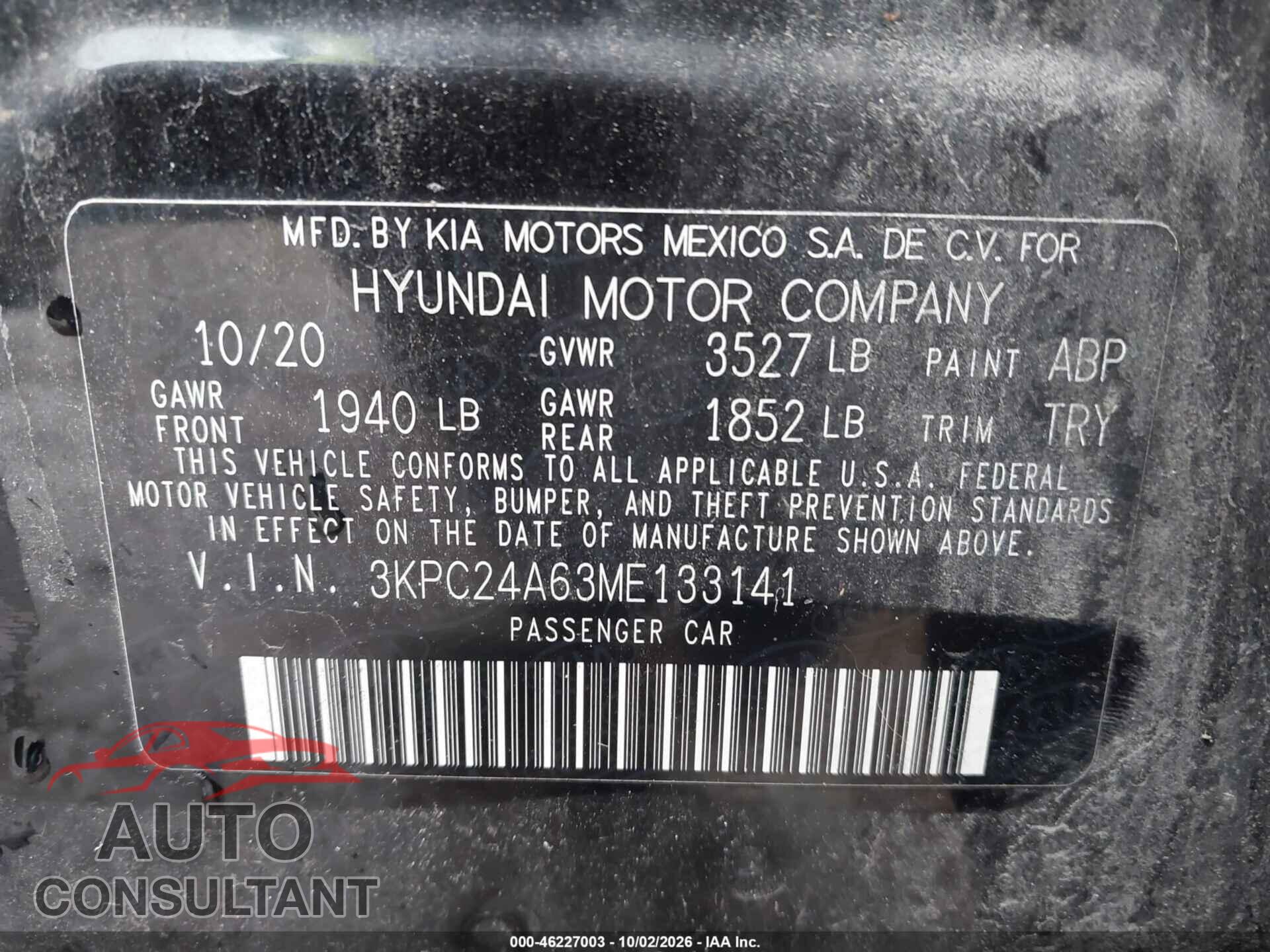 HYUNDAI COMPLEMENTOS DECORATIVOS 2021 - 3KPC24A63ME133141