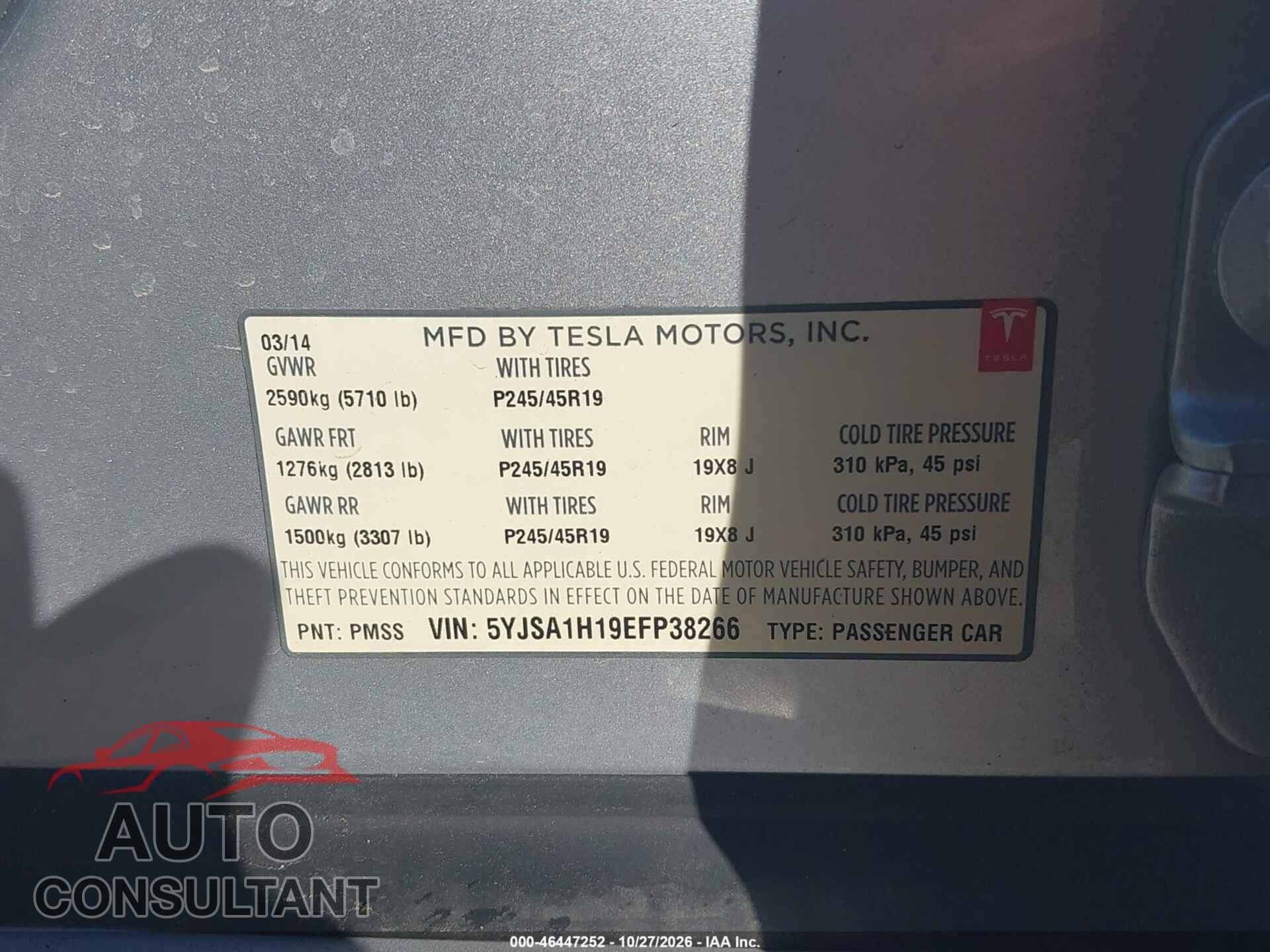 TESLA MODEL S 2014 - 5YJSA1H19EFP38266