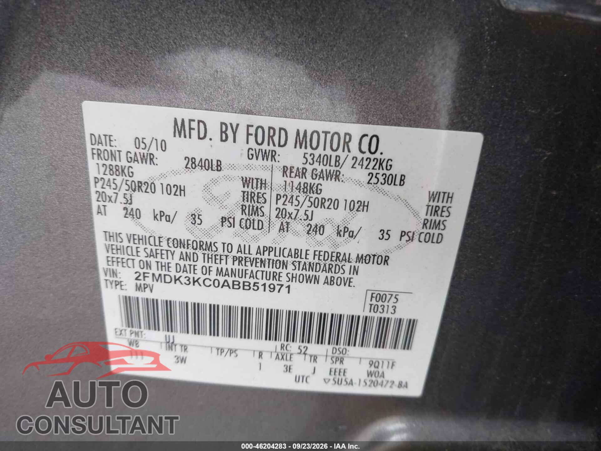 FORD EDGE 2010 - 2FMDK3KC0ABB51971
