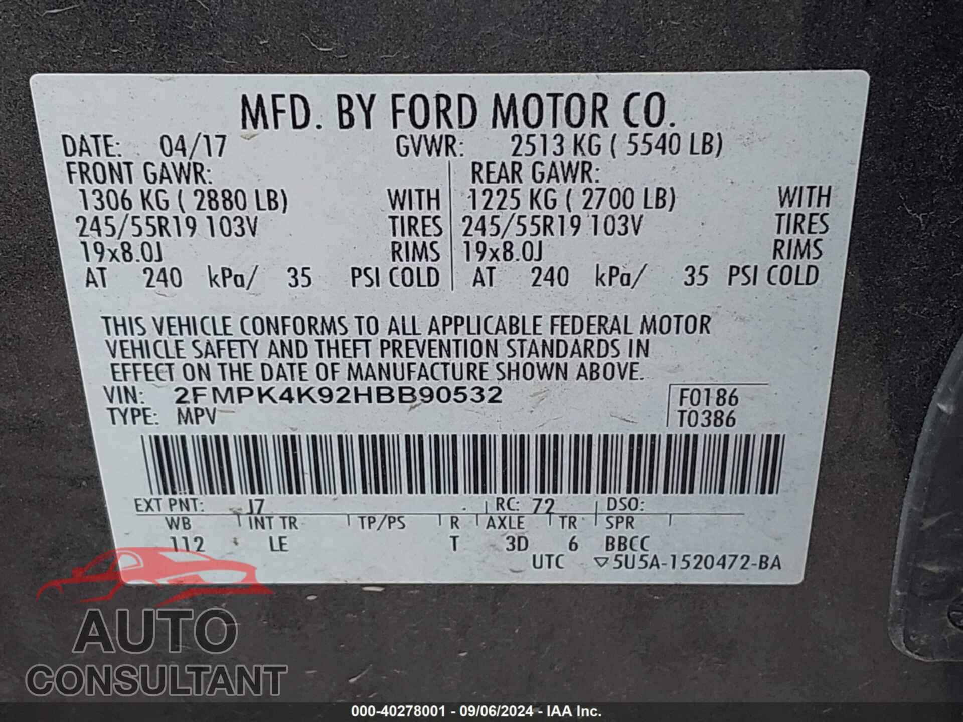 FORD EDGE 2017 - 2FMPK4K92HBB90532