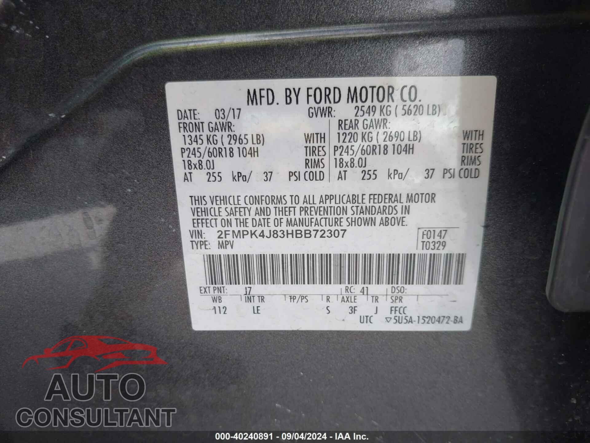 FORD EDGE 2017 - 2FMPK4J83HBB72307