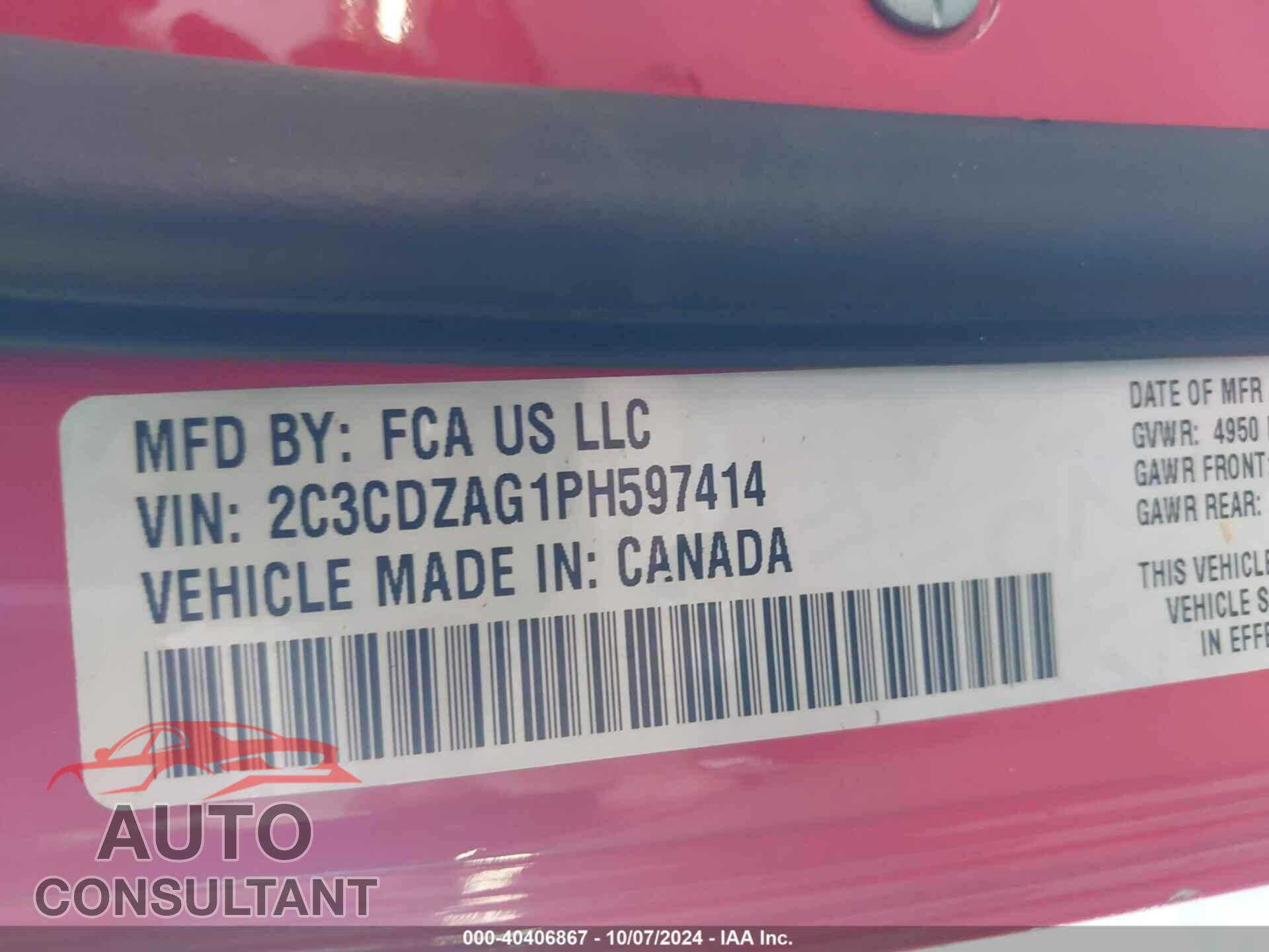 DODGE CHALLENGER 2023 - 2C3CDZAG1PH597414