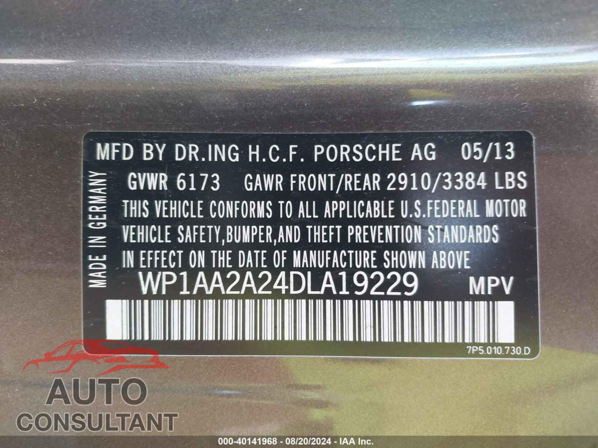 PORSCHE CAYENNE 2013 - WP1AA2A24DLA19229