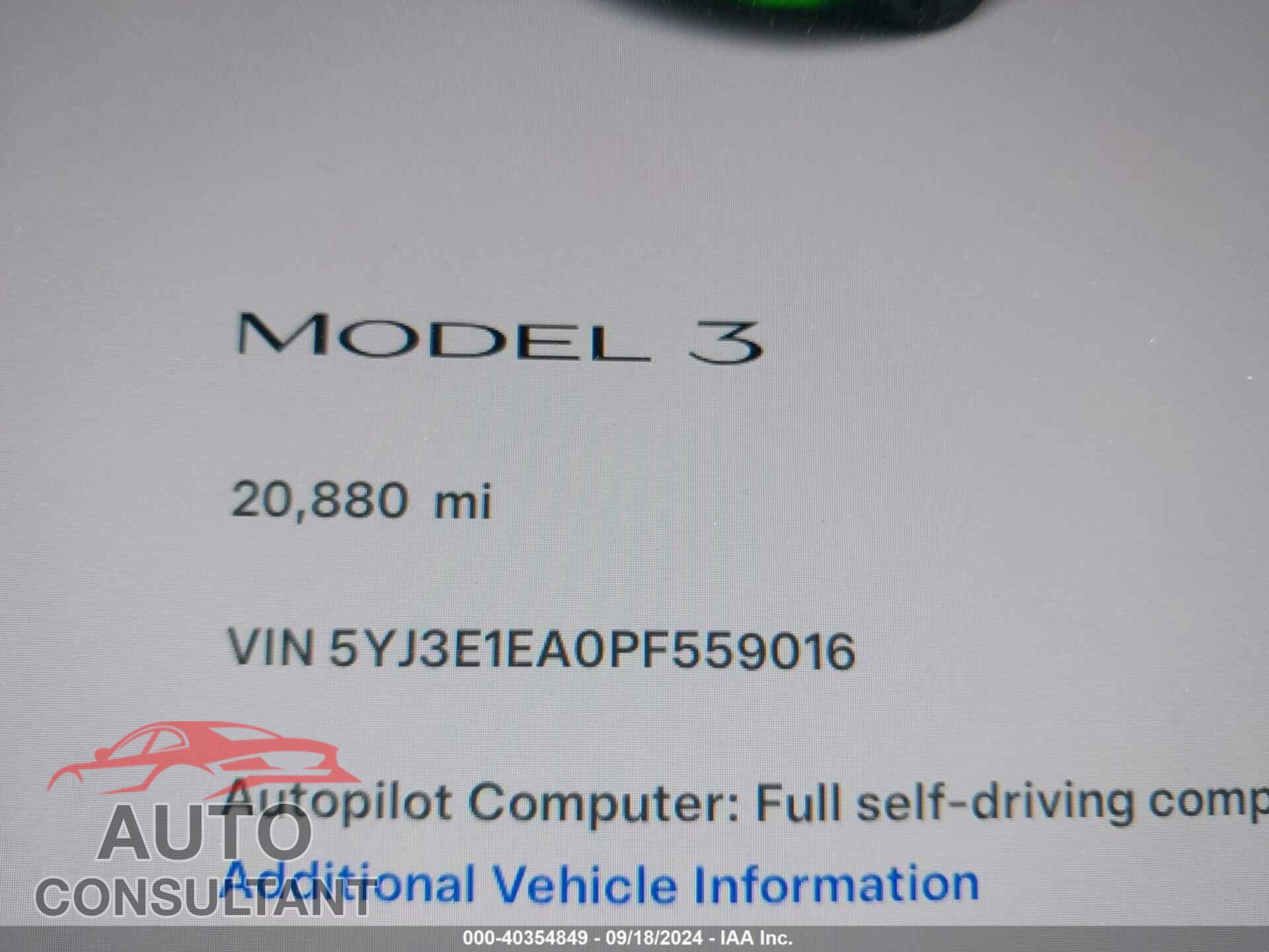 TESLA MODEL 3 2023 - 5YJ3E1EA0PF559016