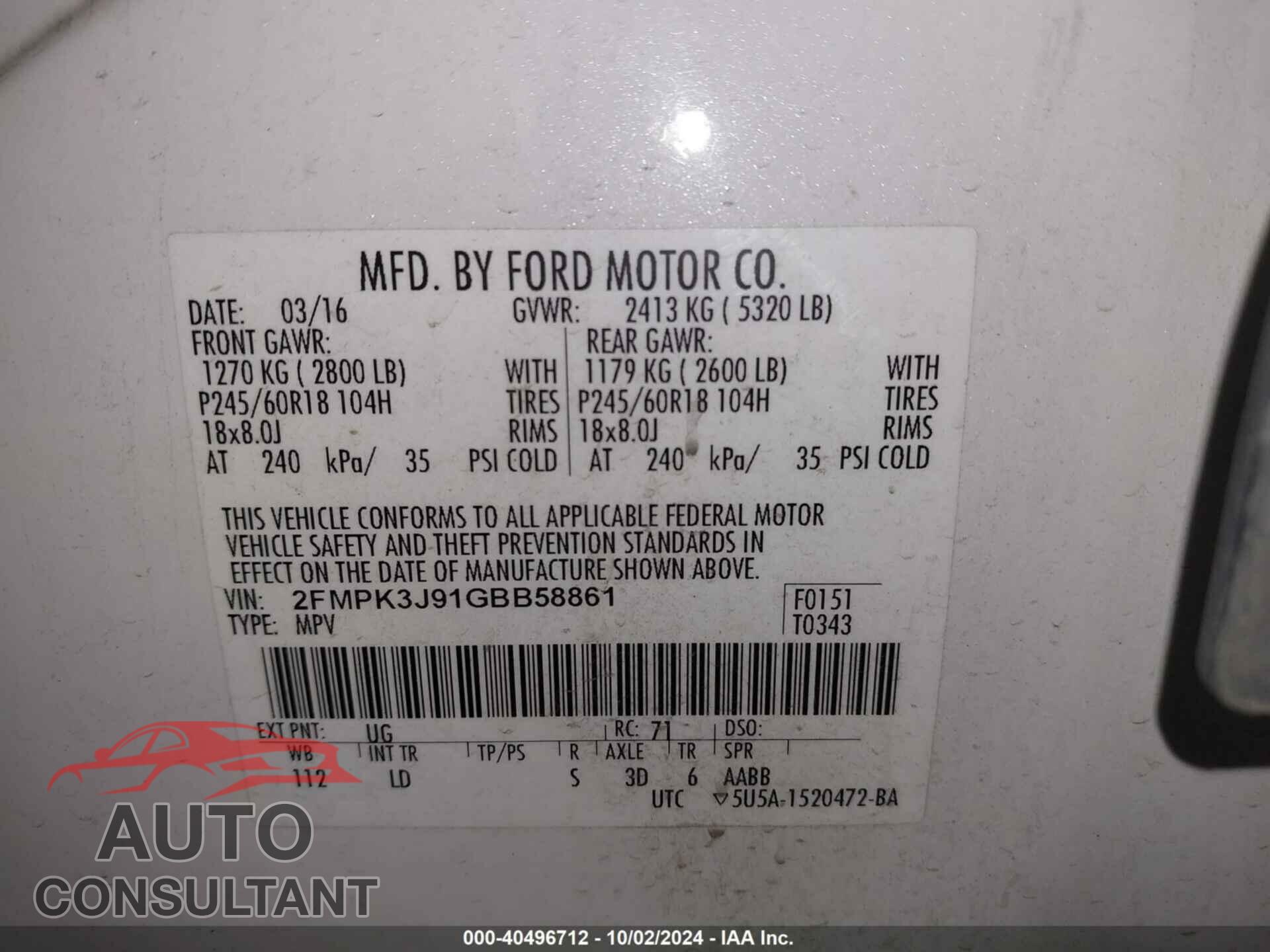 FORD EDGE 2016 - 2FMPK3J91GBB58861