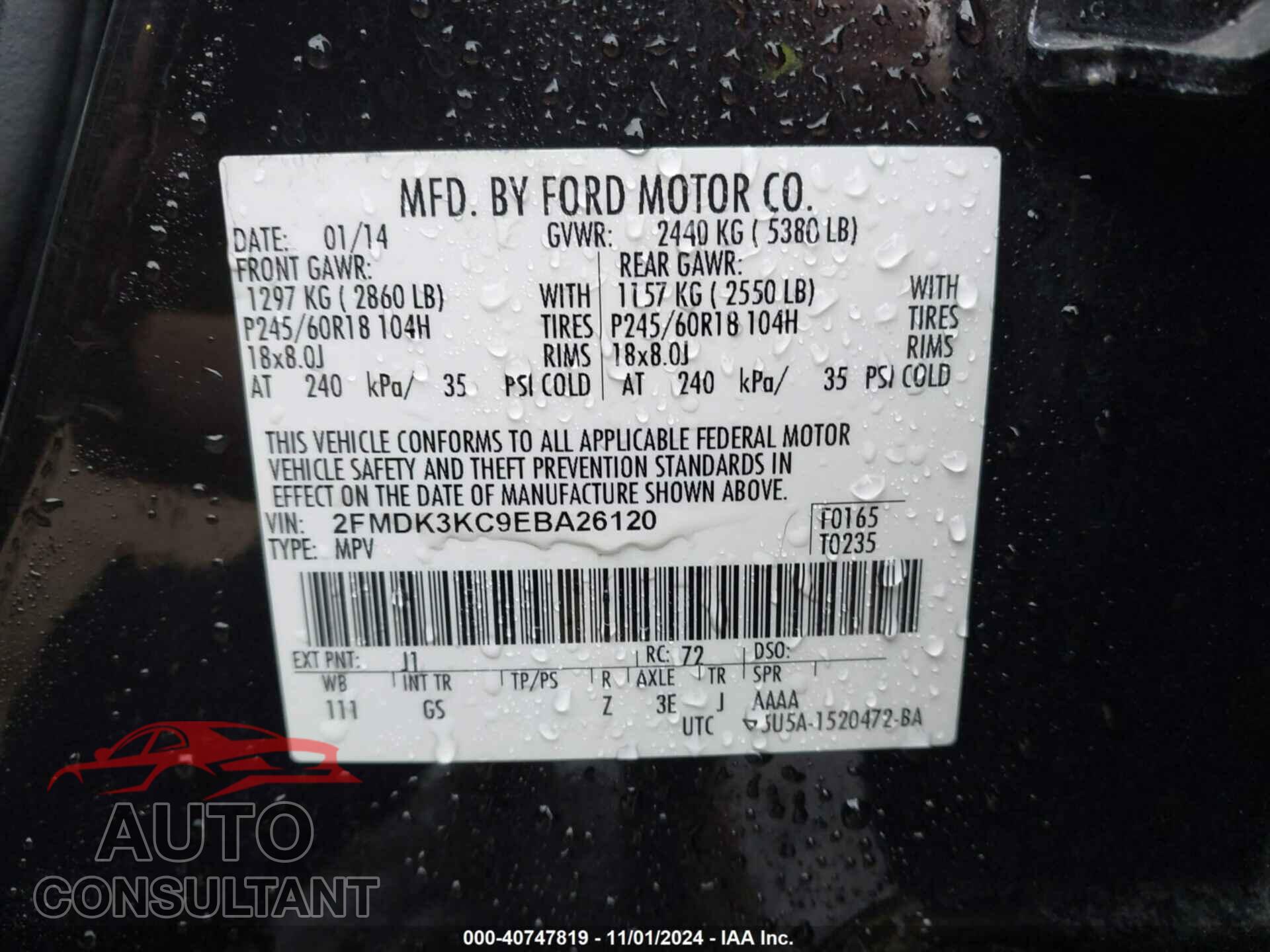 FORD EDGE 2014 - 2FMDK3KC9EBA26120