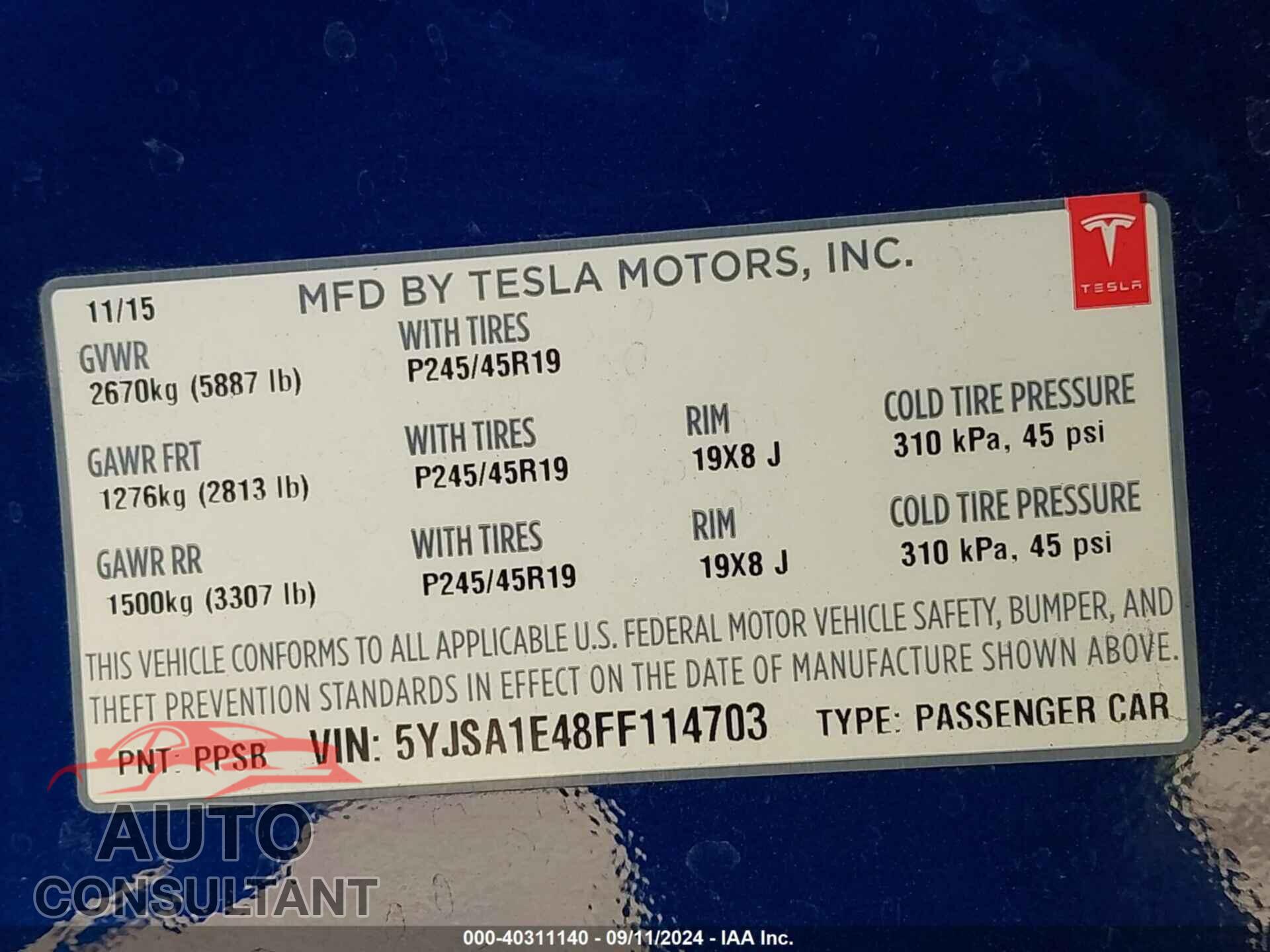 TESLA MODEL S 2015 - 5YJSA1E48FF114703