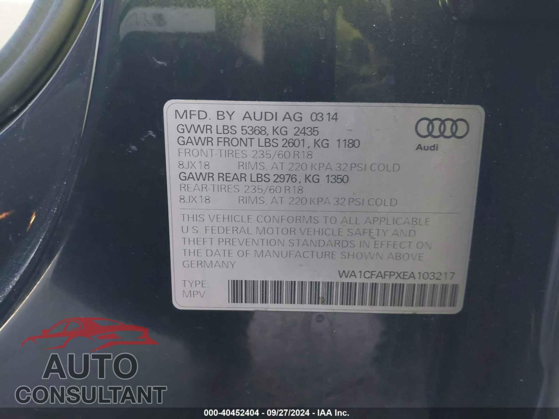 AUDI Q5 2014 - WA1CFAFPXEA103217