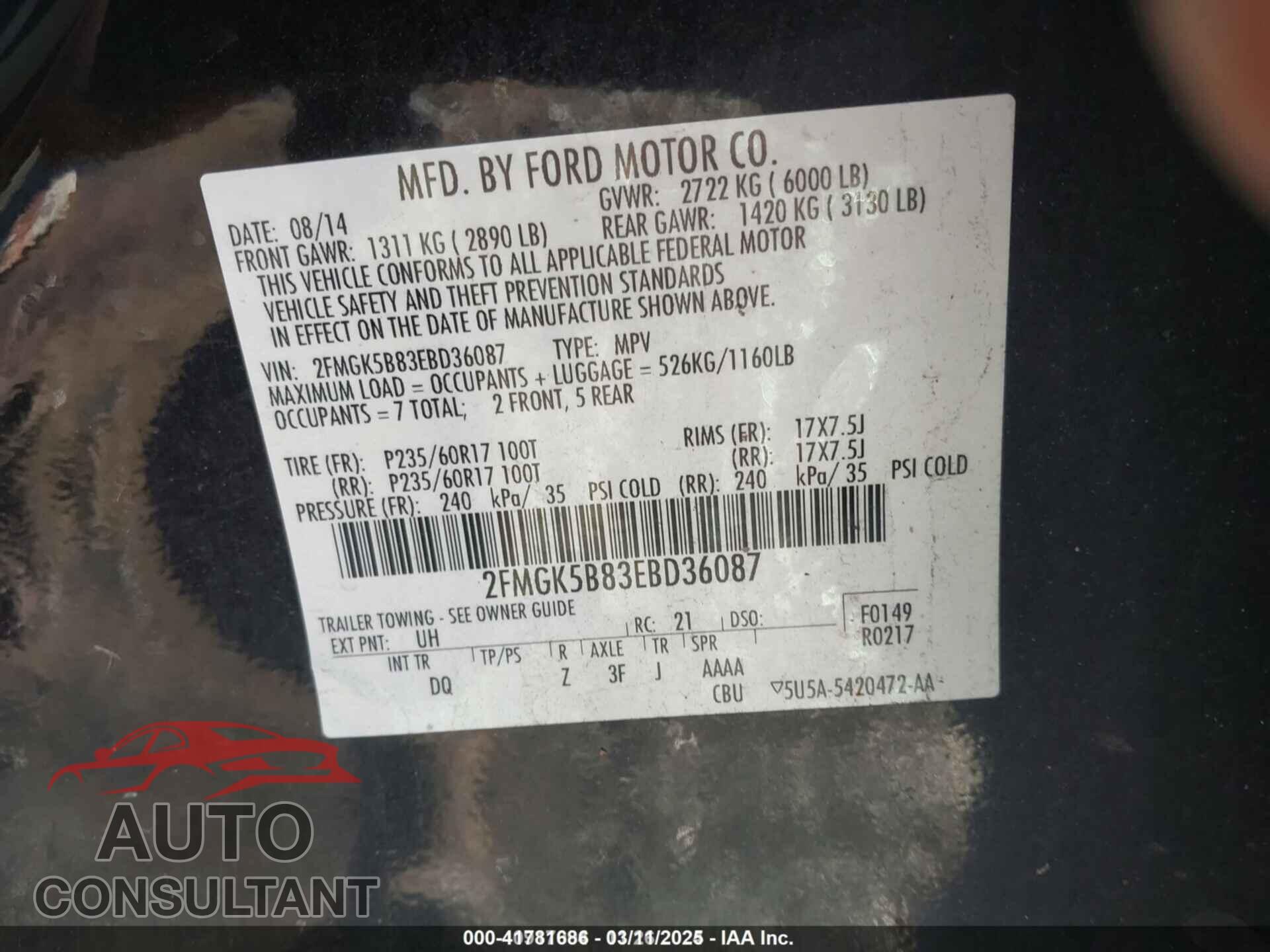 FORD FLEX 2014 - 2FMGK5B83EBD36087