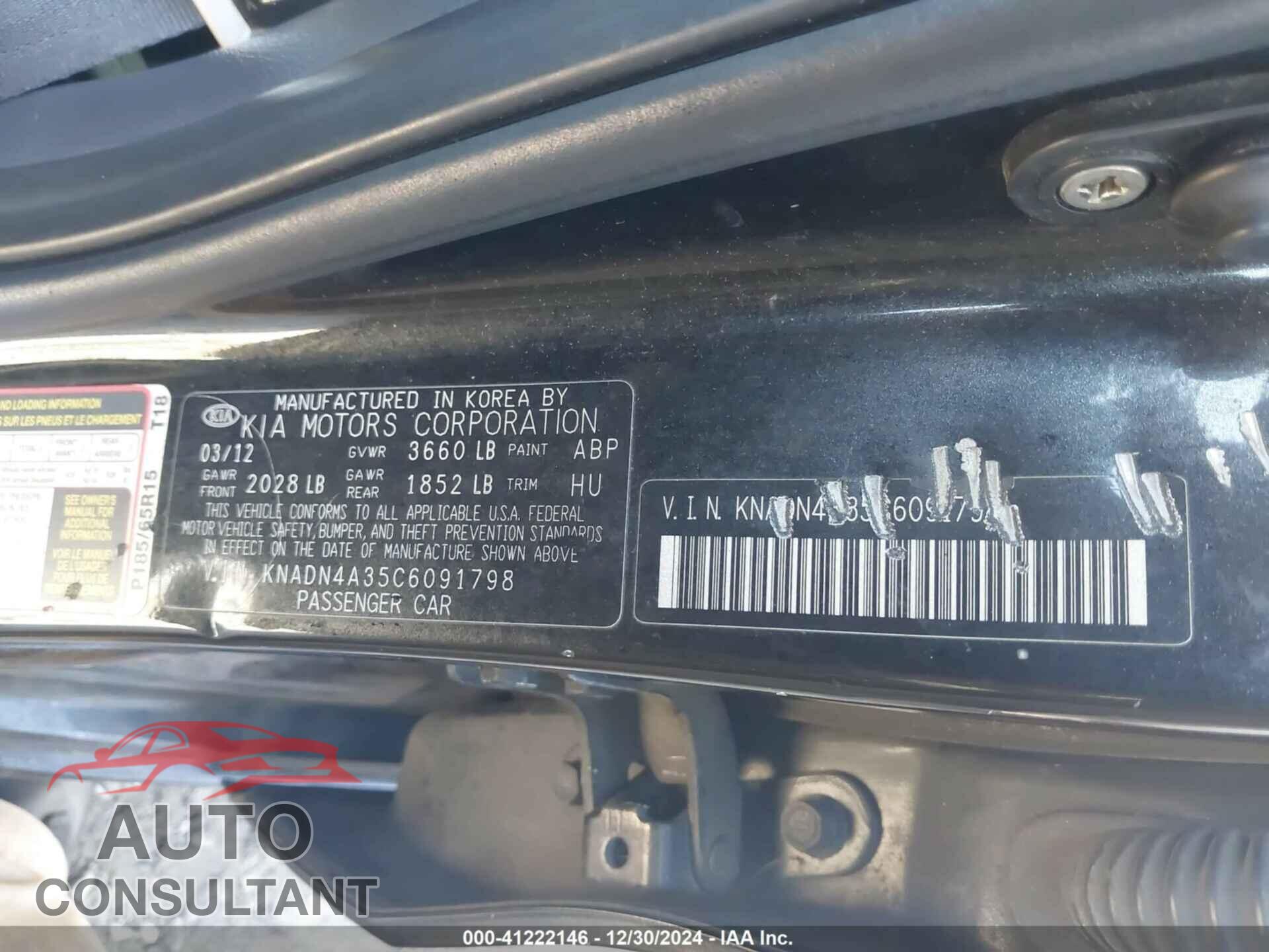 KIA RIO 2012 - KNADN4A35C6091798