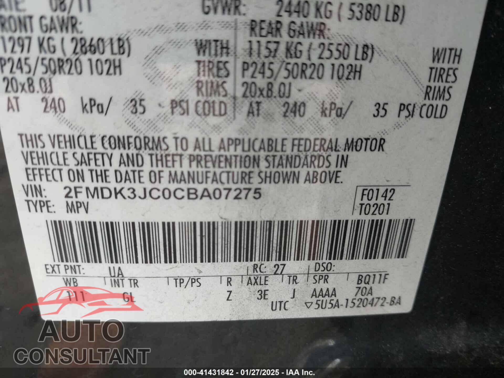 FORD EDGE 2012 - 2FMDK3JC0CBA07275