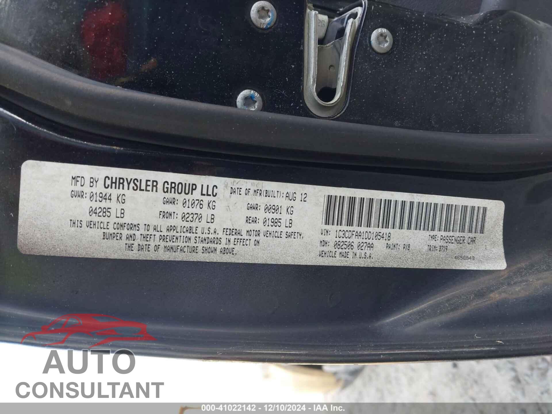 DODGE DART 2013 - 1C3CDFAA1DD105418