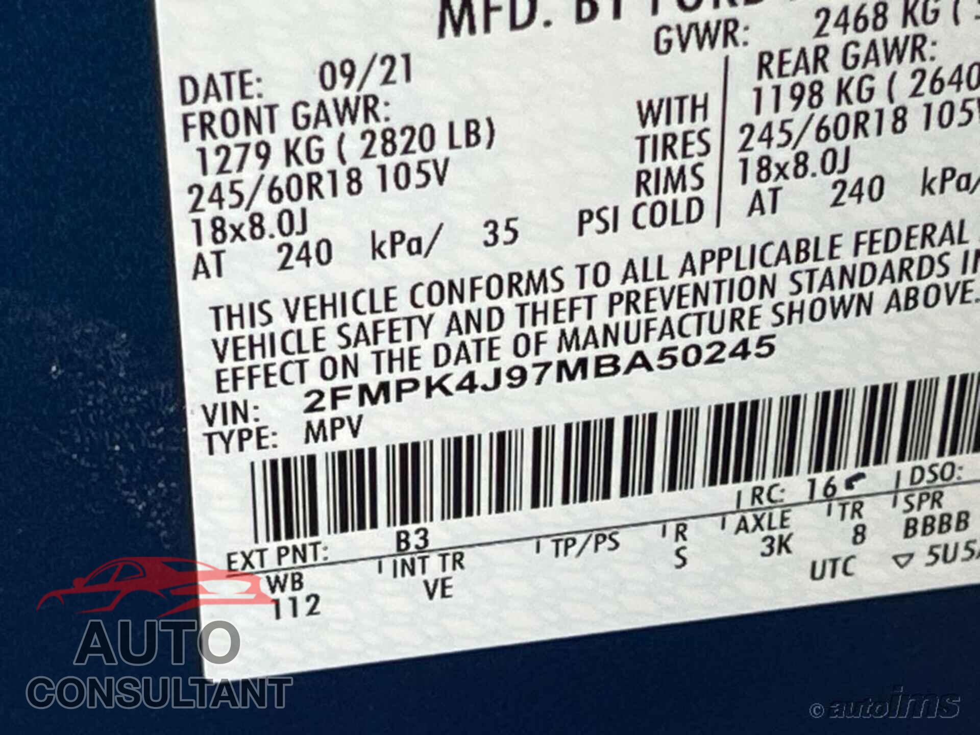 FORD EDGE 2021 - 2FMPK4J97MBA50245