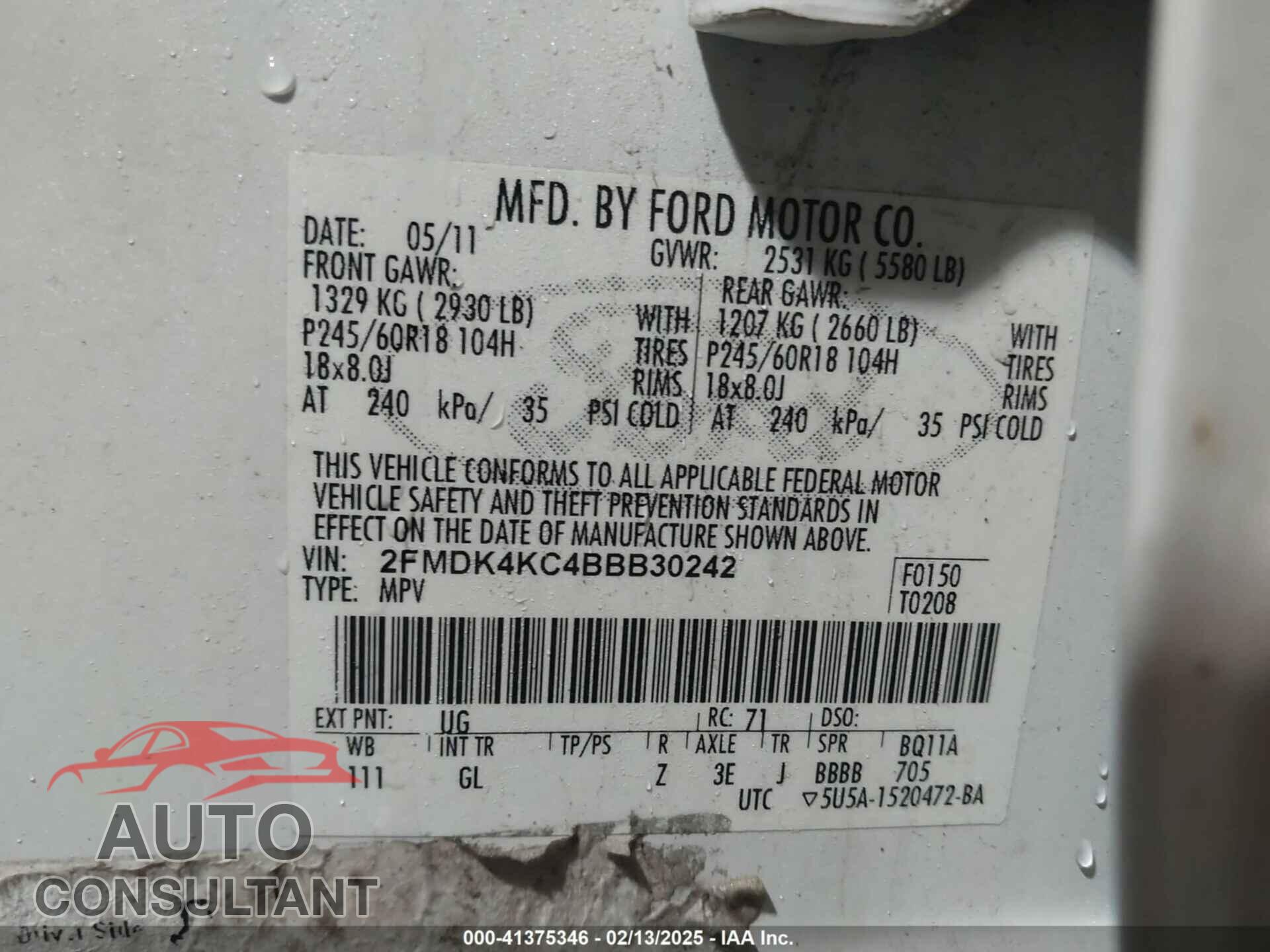 FORD EDGE 2011 - 2FMDK4KC4BBB30242