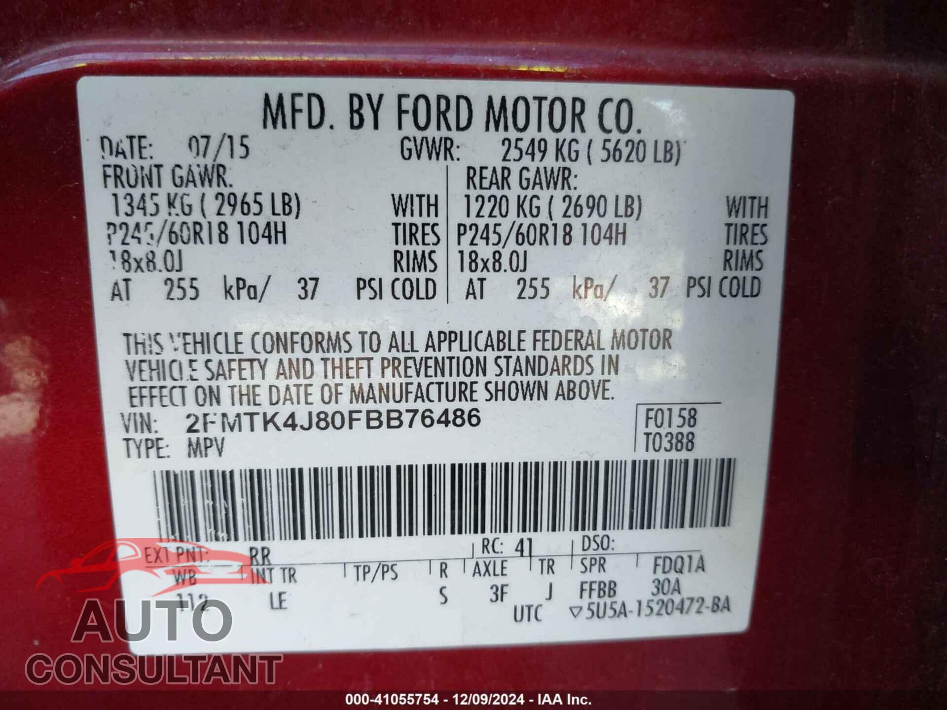 FORD EDGE 2015 - 2FMTK4J80FBB76486