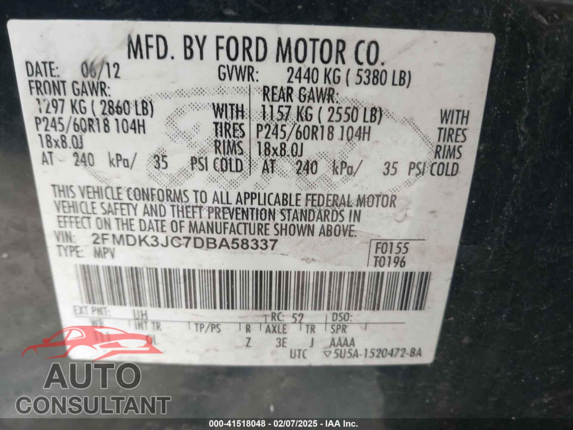 FORD EDGE 2013 - 2FMDK3JC7DBA58337
