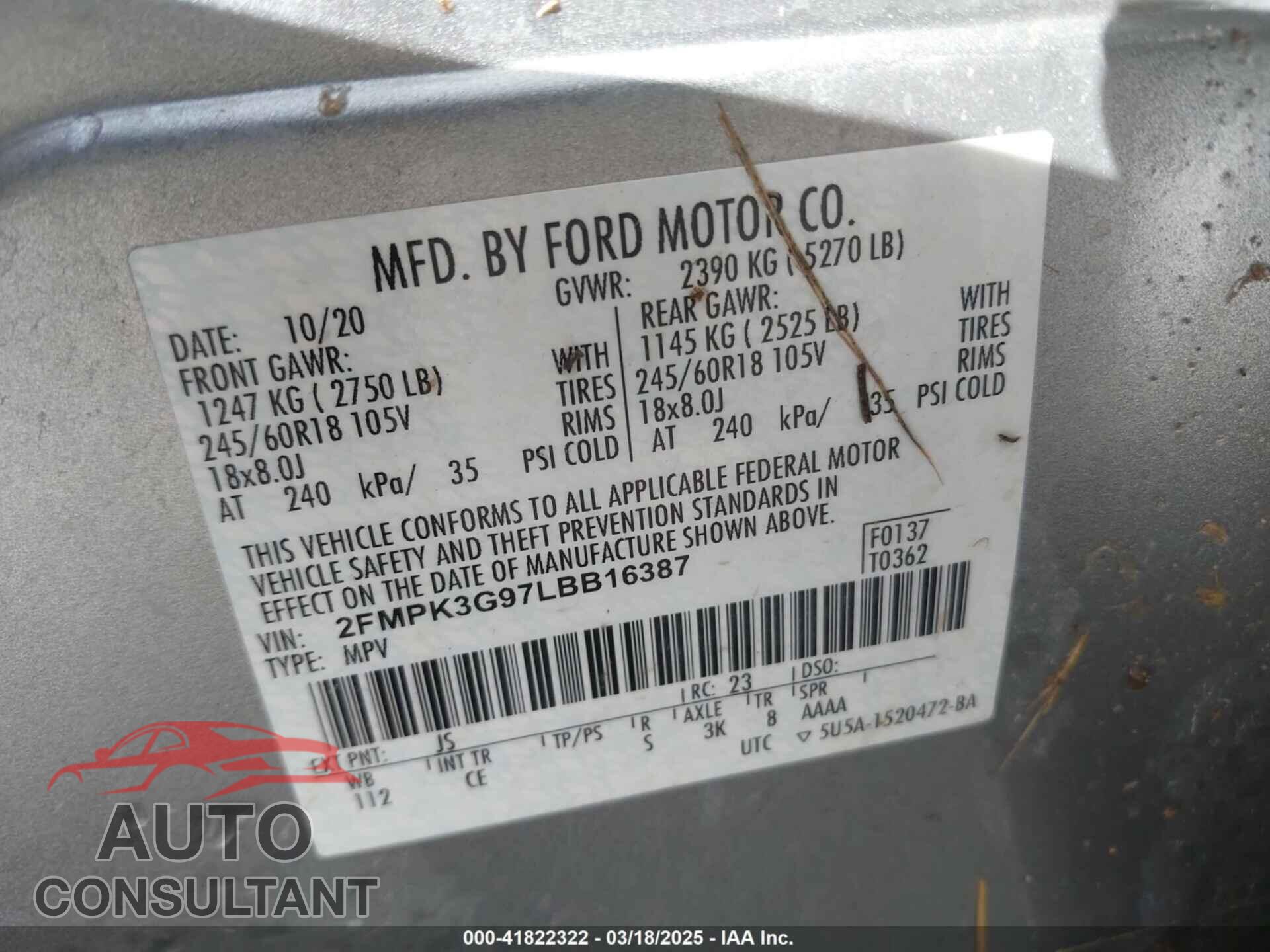 FORD EDGE 2020 - 2FMPK3G97LBB16387