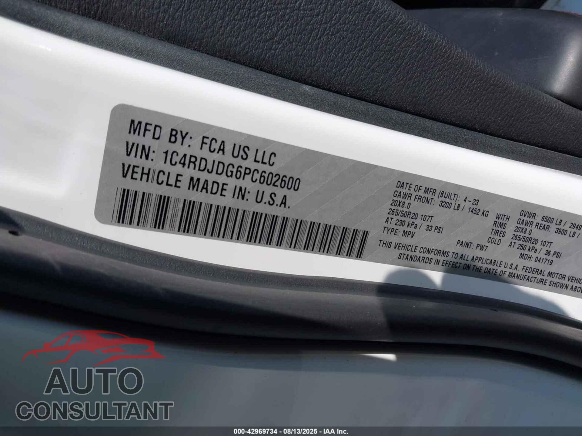 DODGE DURANGO 2023 - 1C4RDJDG6PC602600