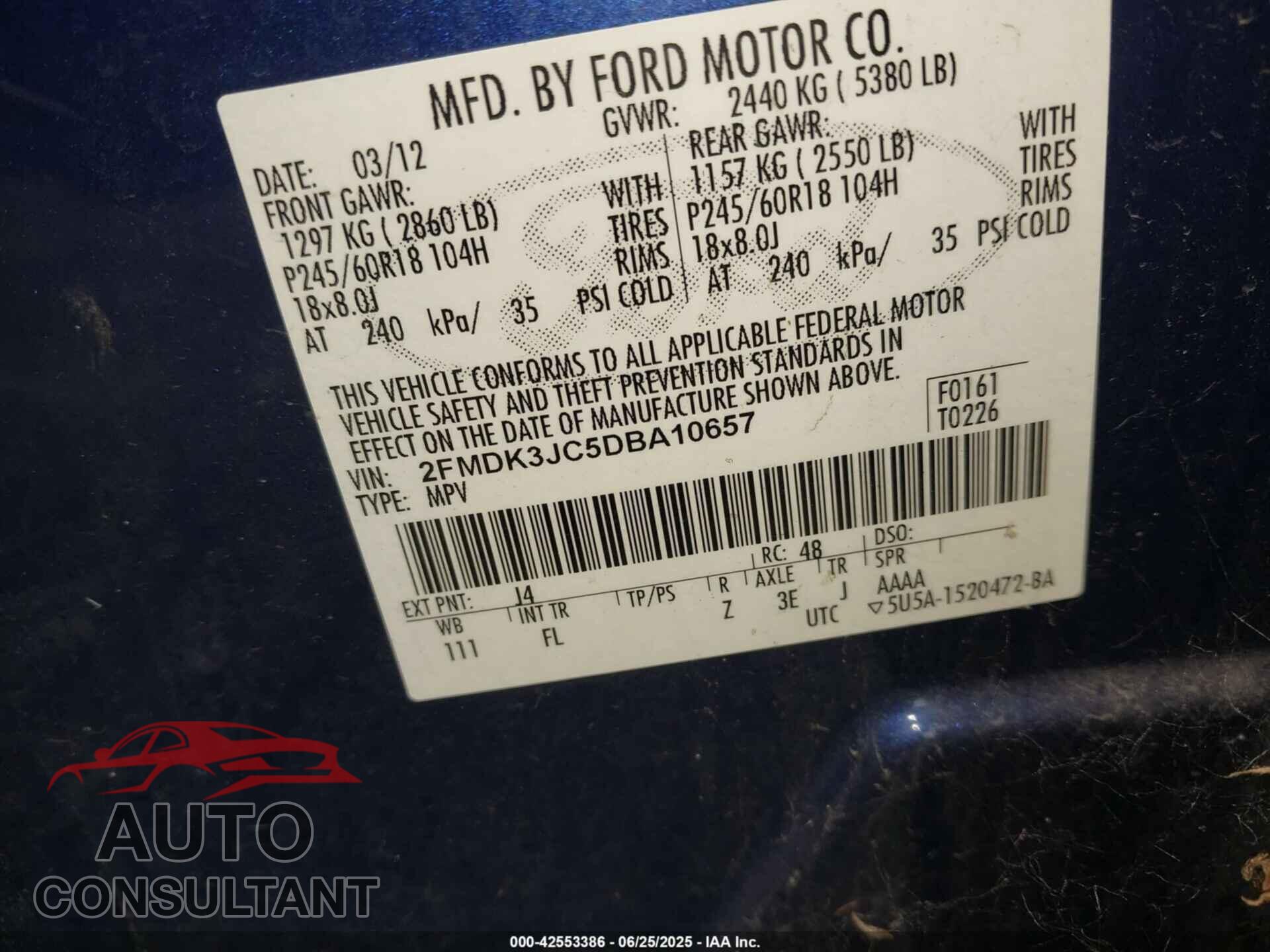 FORD EDGE 2013 - 2FMDK3JC5DBA10657
