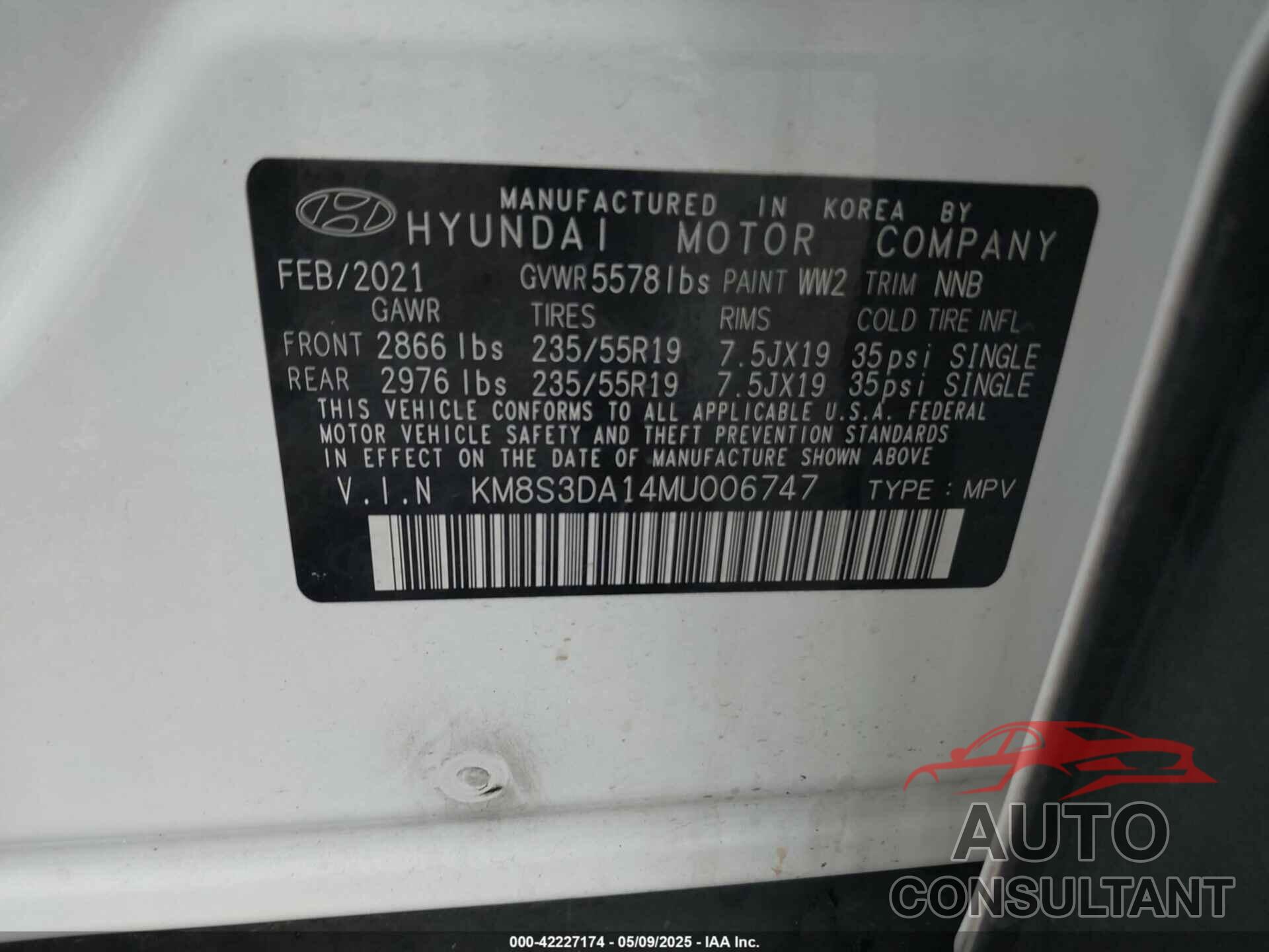 HYUNDAI SANTA FE HYBRID 2021 - KM8S3DA14MU006747