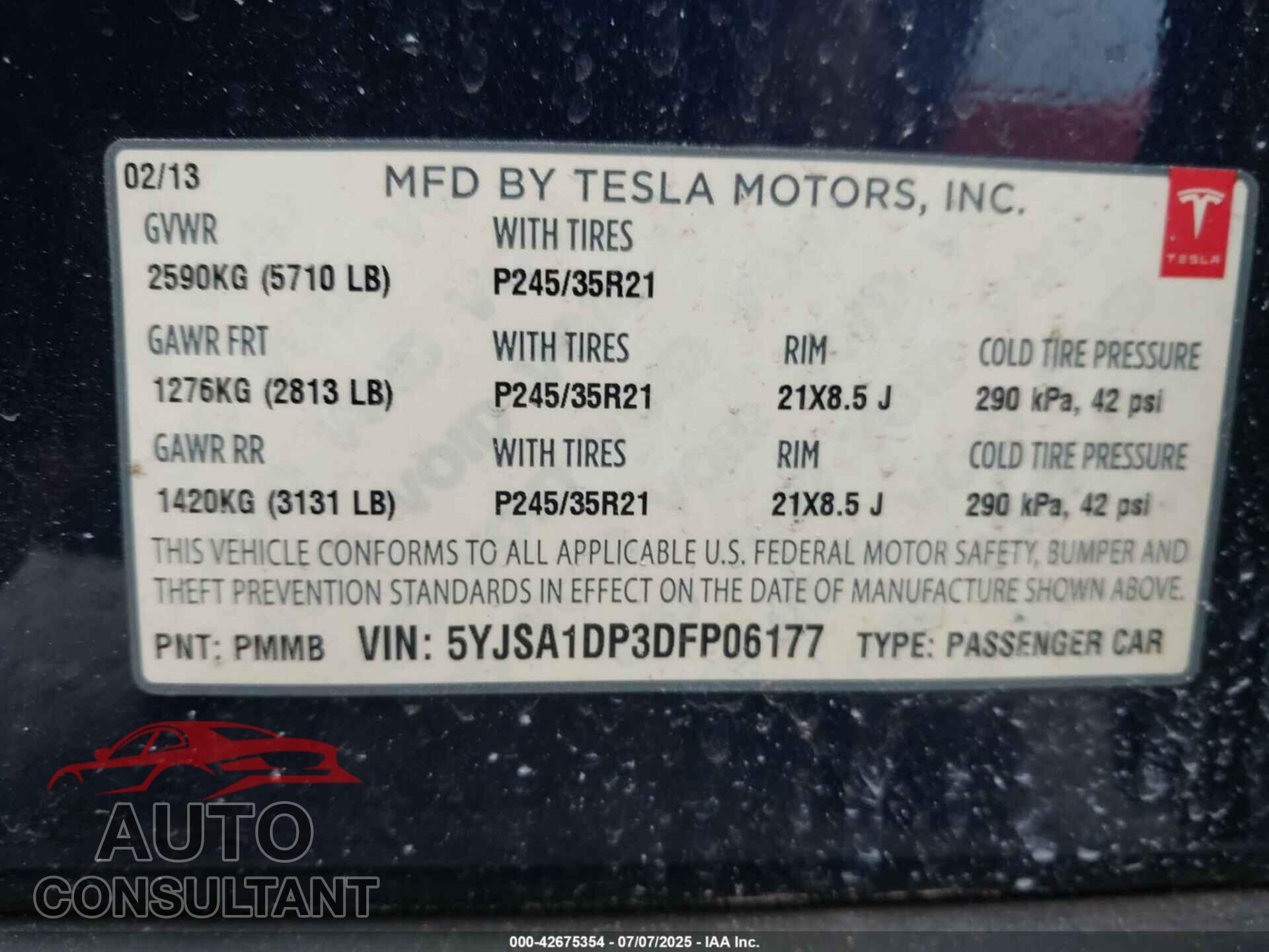 TESLA MODEL S 2013 - 5YJSA1DP3DFP06177