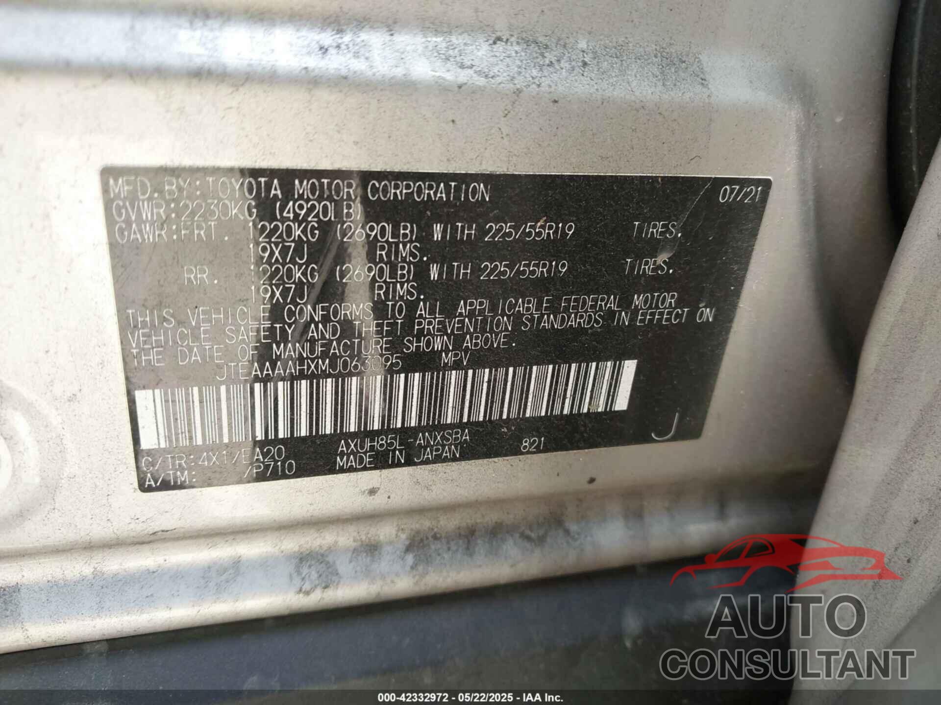 TOYOTA VENZA 2021 - JTEAAAAHXMJ063095