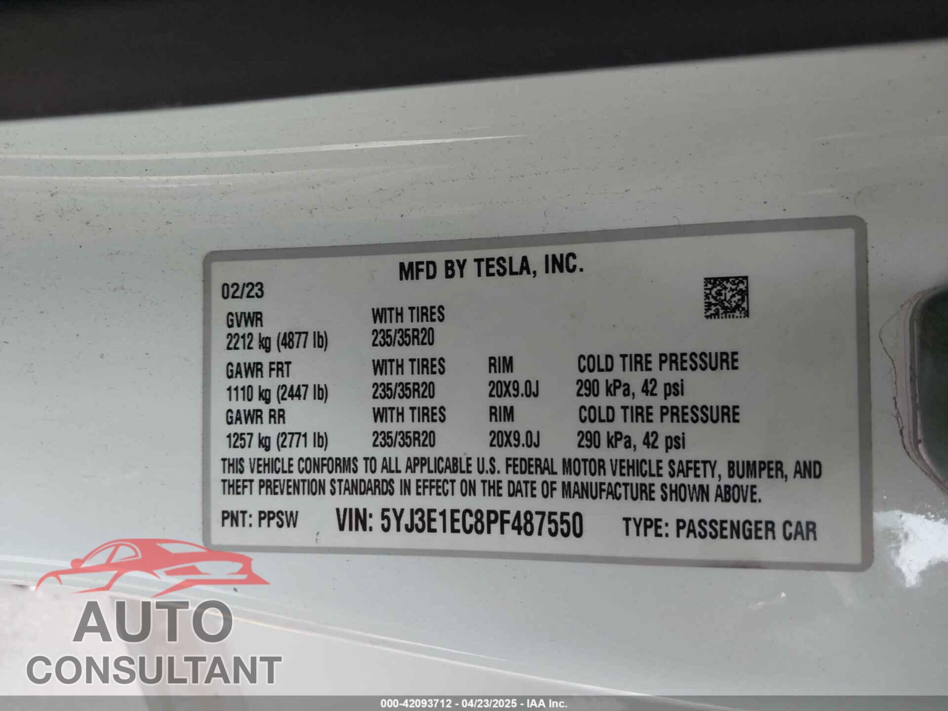 TESLA MODEL 3 2023 - 5YJ3E1EC8PF487550