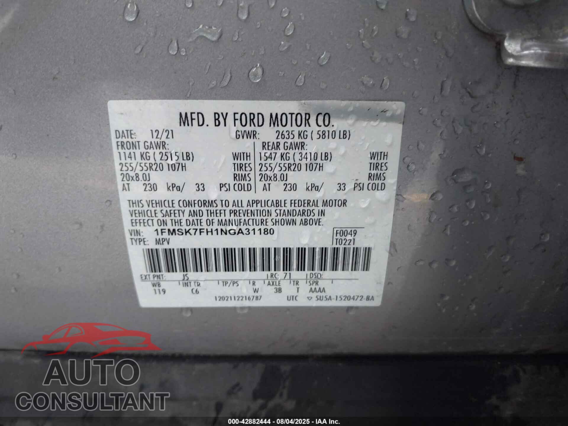 FORD EXPLORER 2022 - 1FMSK7FH1NGA31180